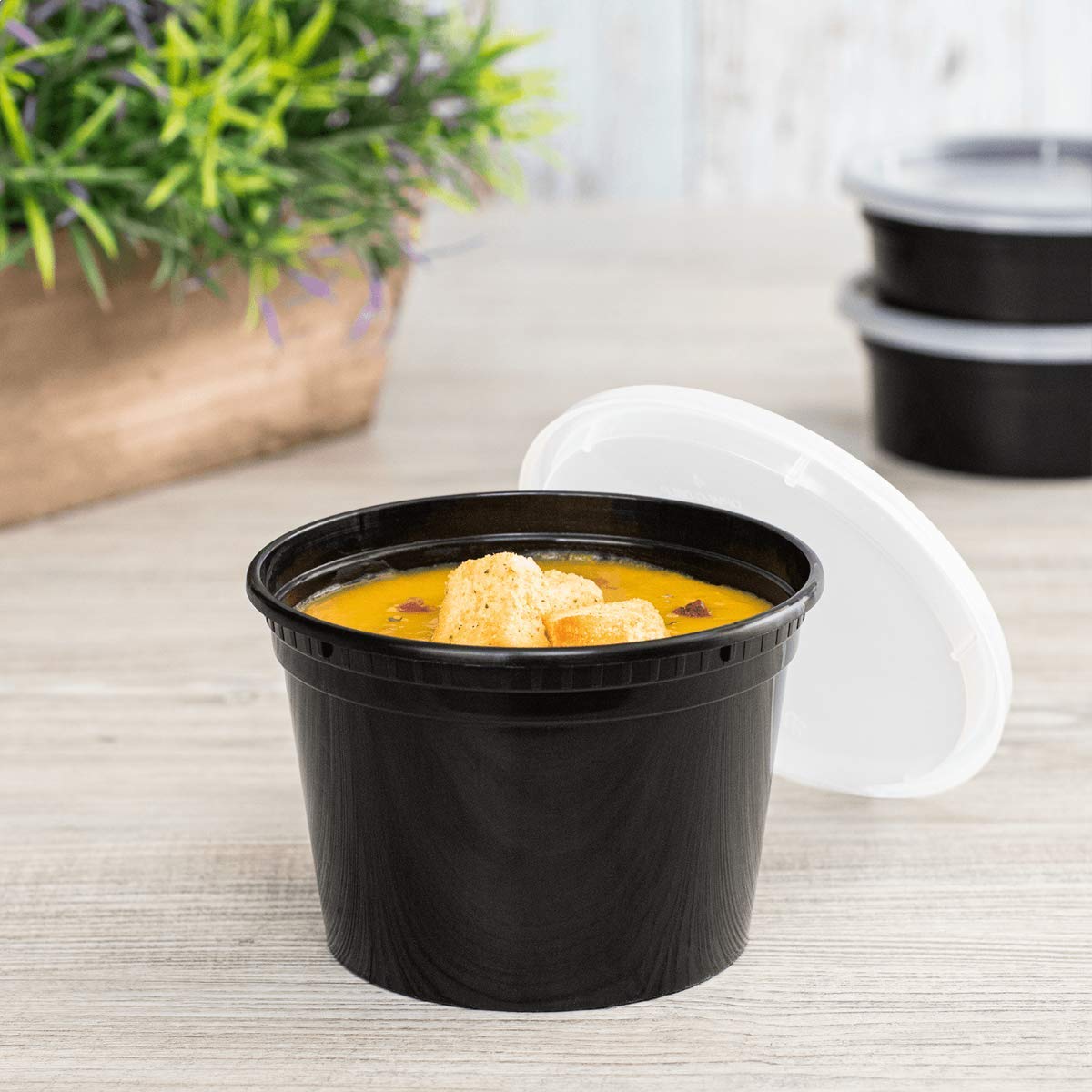 16oz 240 ct Black PP Injection Molded Round Deli Containers with Lids (240 Count)