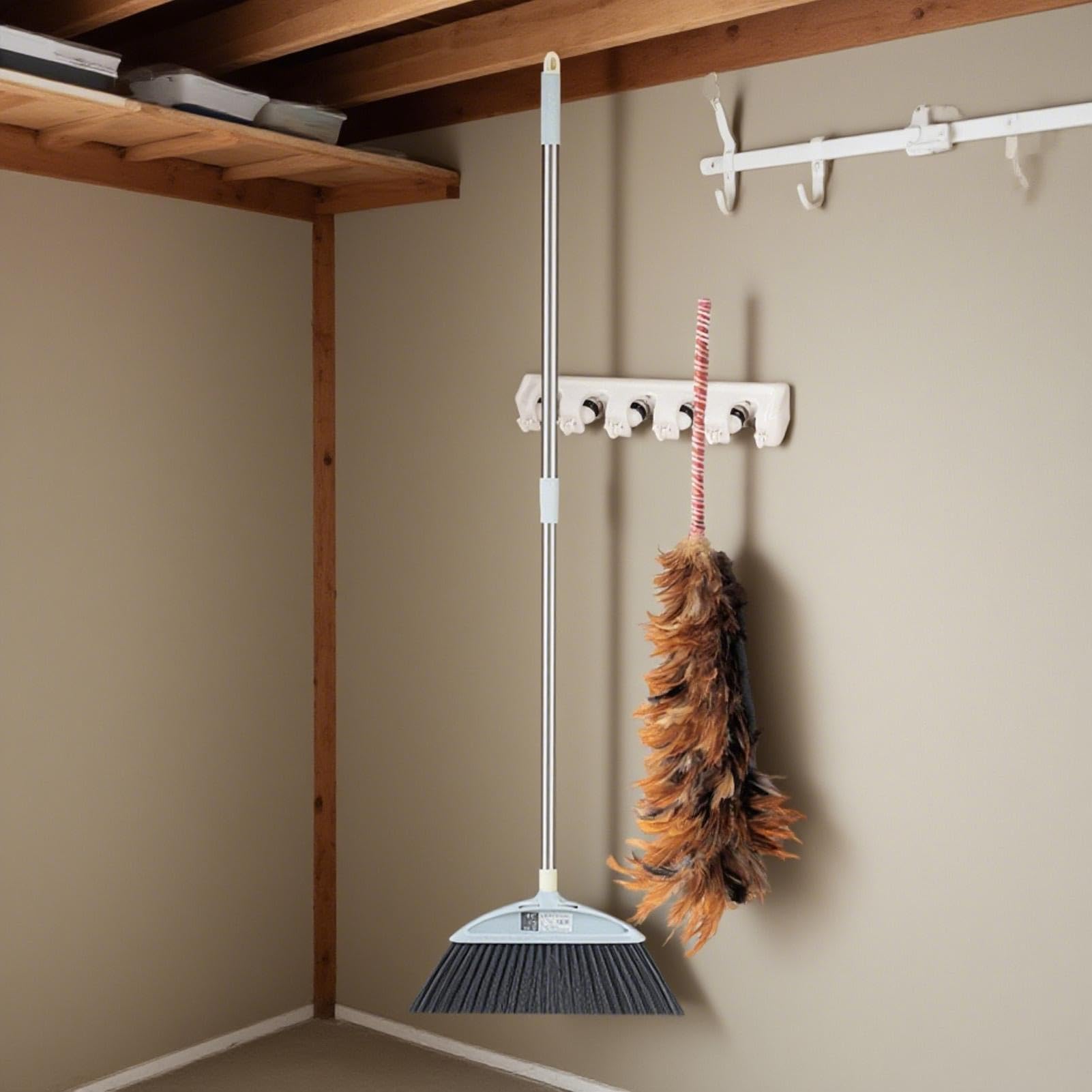 Broom Hanger Wall Mount 5 Slots Heavy Duty Organizer