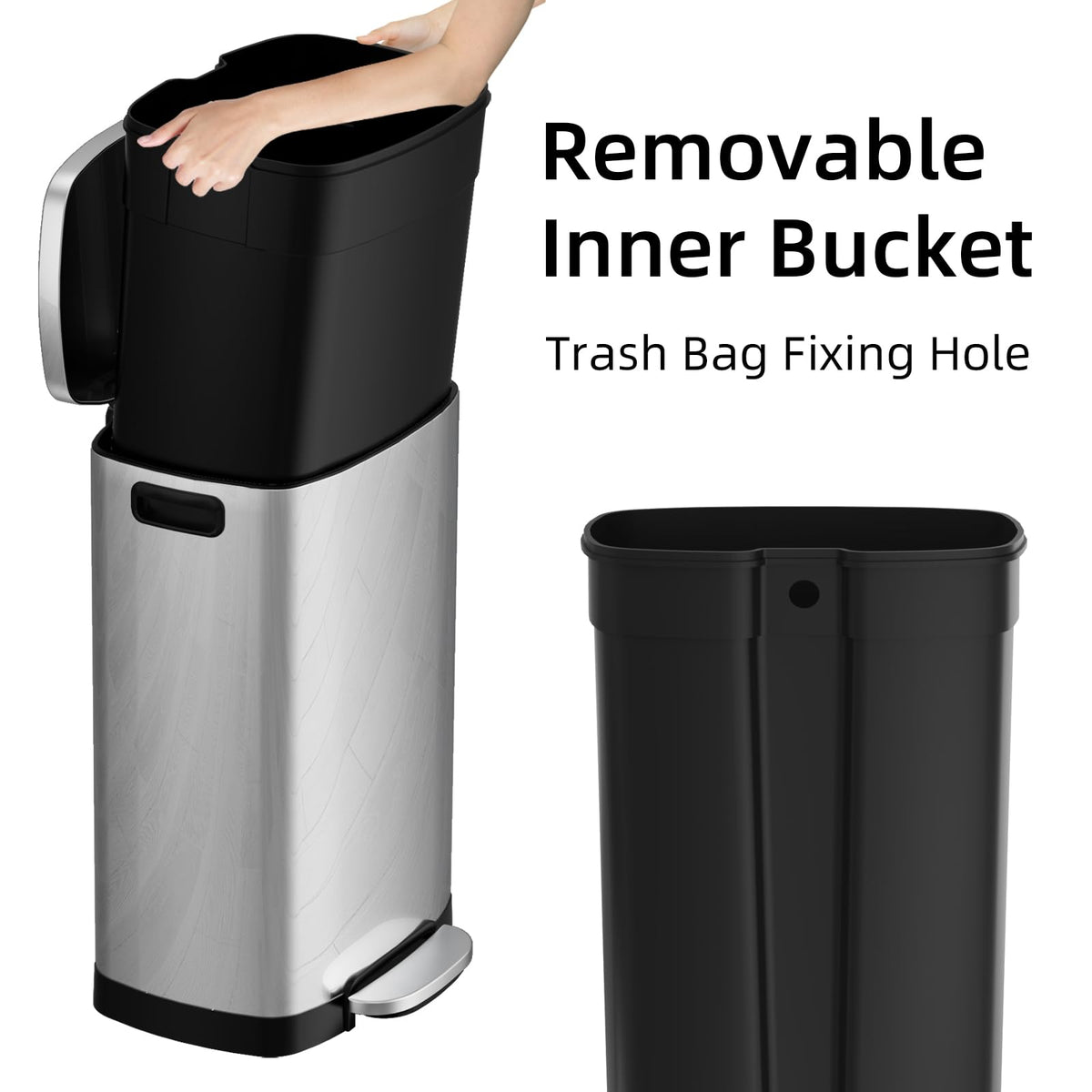 13 Gallon 50L Stainless Steel Kitchen Trash Can with Lid and Step Pedal