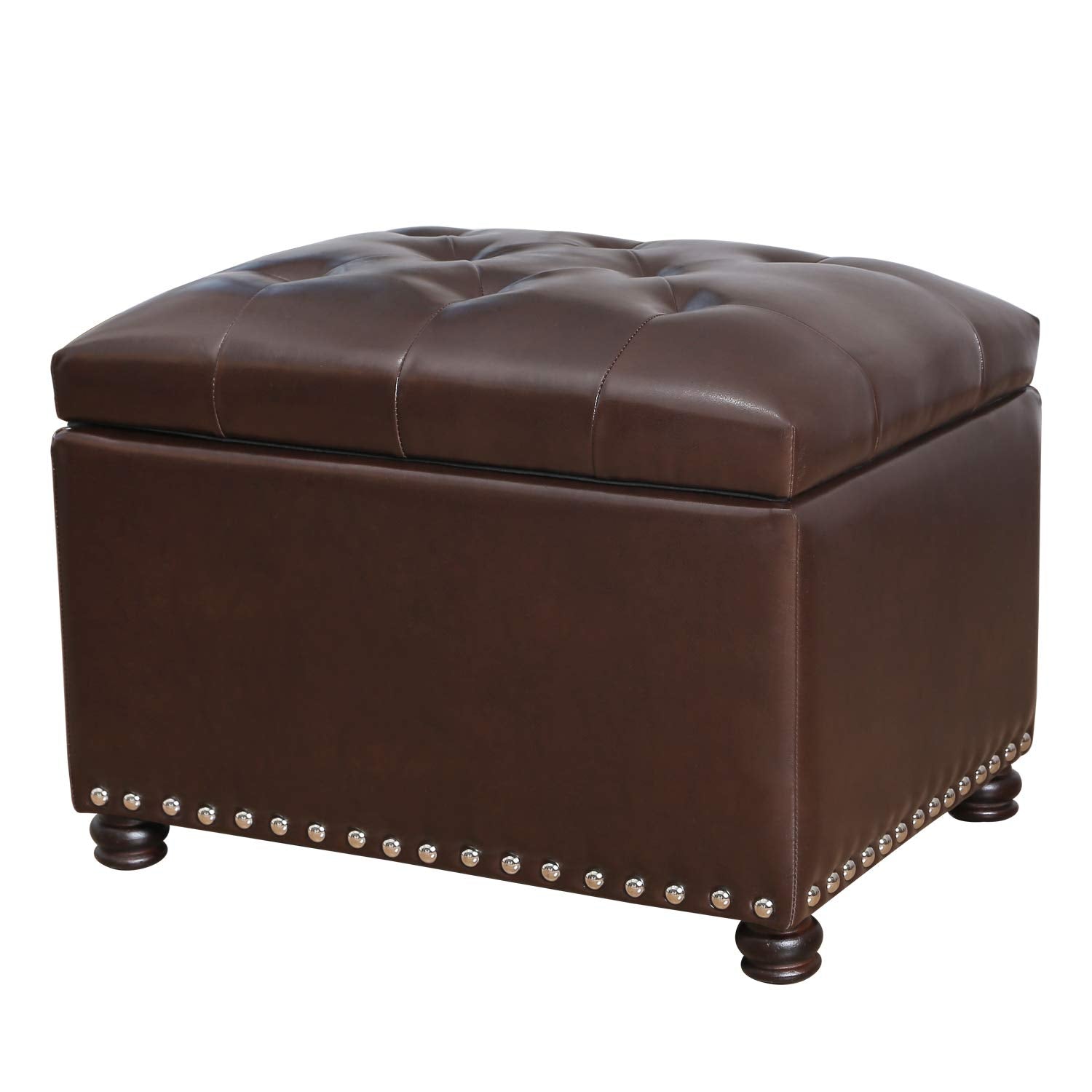 Faux Leather Storage Ottoman Bench Rectangle 24 Inch Foot Rest Ottomans