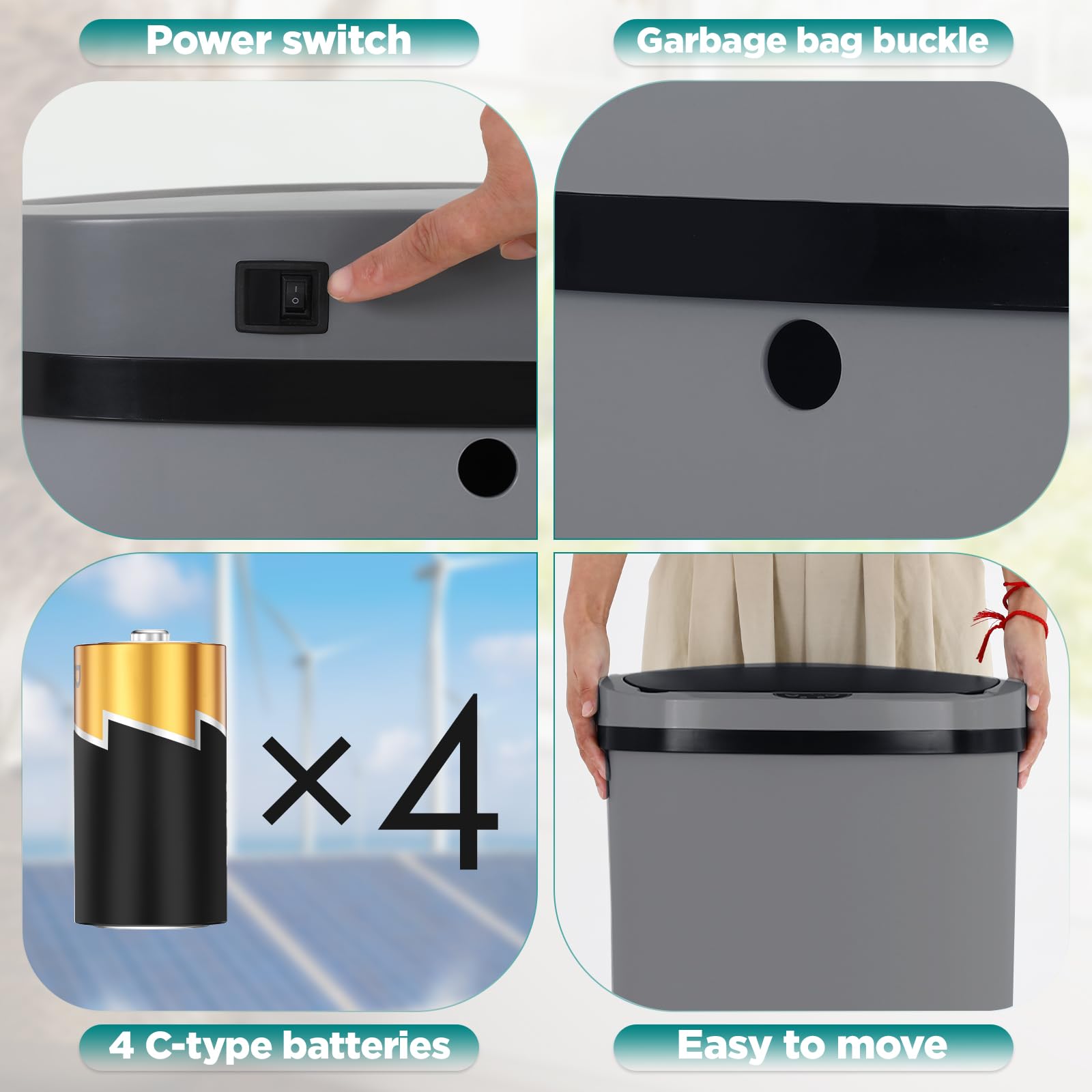 Automatic Motion Sensor Bathroom Trash Can with Lid