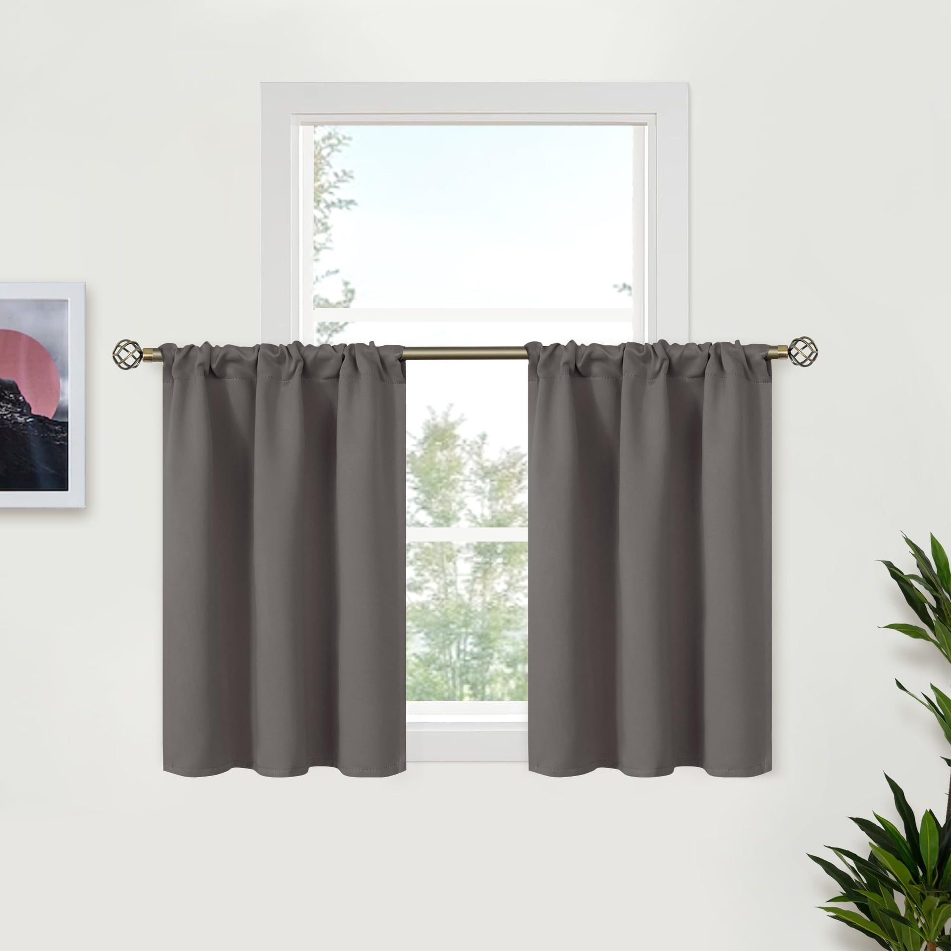 Grey Blackout Curtains for Kitchen Cafe Window 34 x 36 Inch (2 Count)