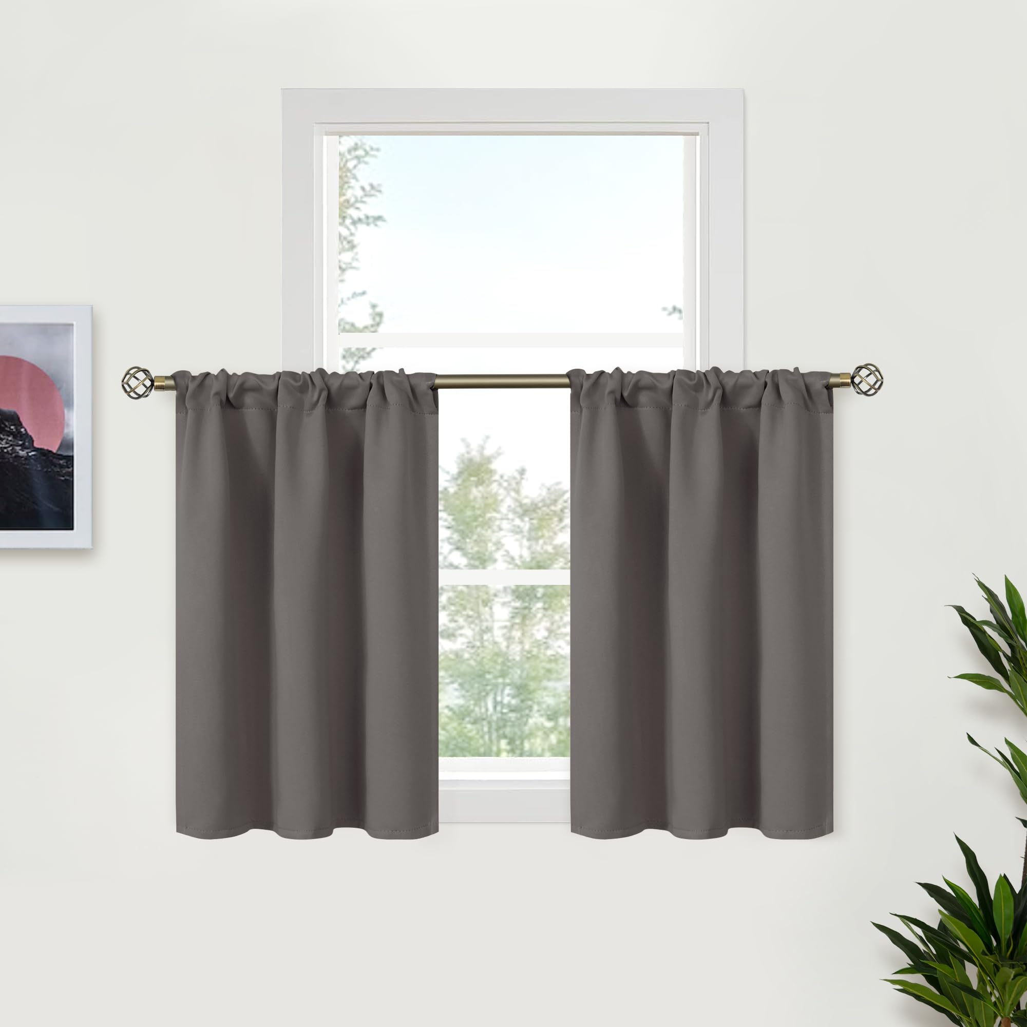 Grey Blackout Curtains for Kitchen Cafe Window 34 x 36 Inch (2 Count)