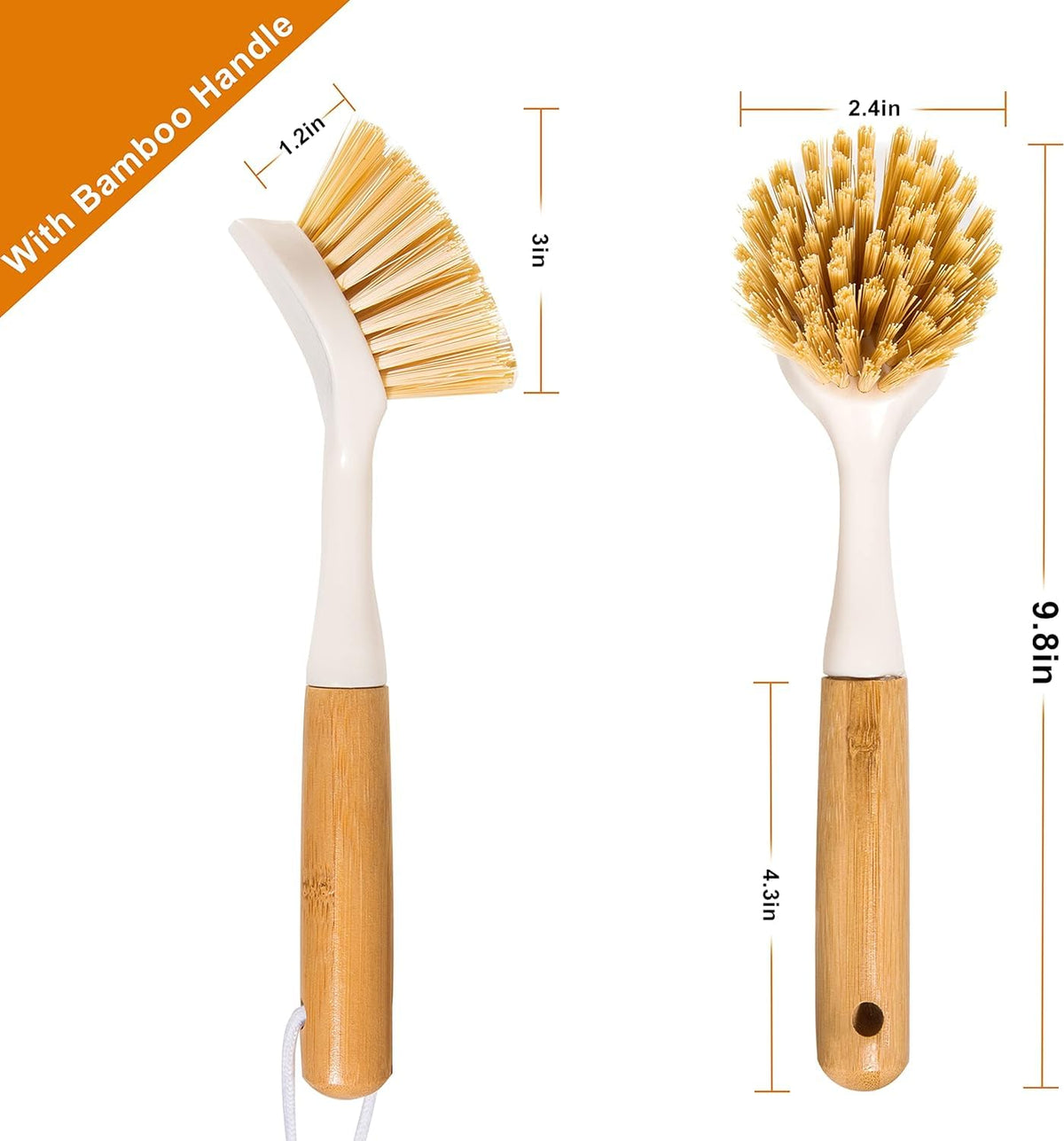 2 Pack Kitchen Dish Brushes with Bamboo Handle (2 Count)