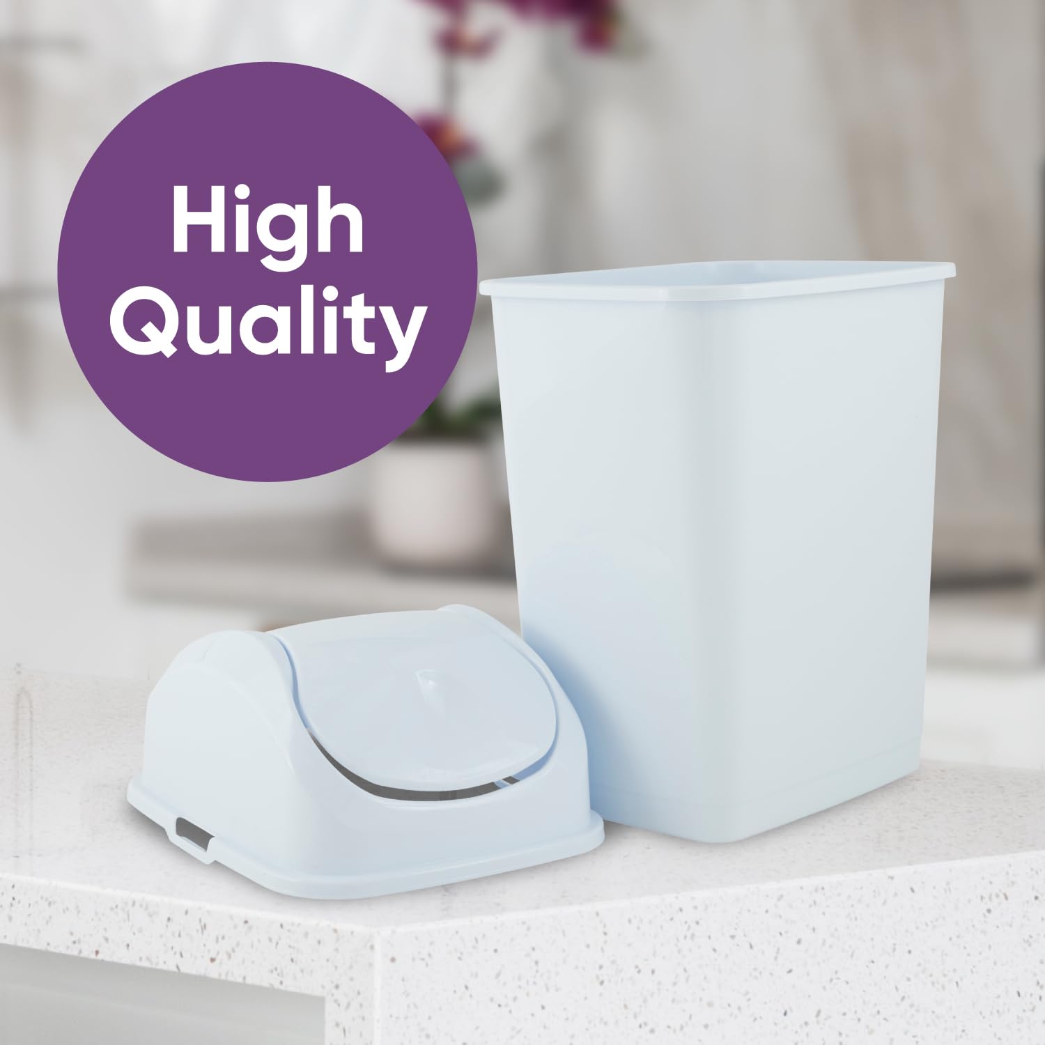 Kitchen Trash Can with Swing Top Lid 9 Gallon Slim Waste Bin 37 Qt Sturdy Plastic Garbage Can Medium Recycling Bin for Office (2 Count)
