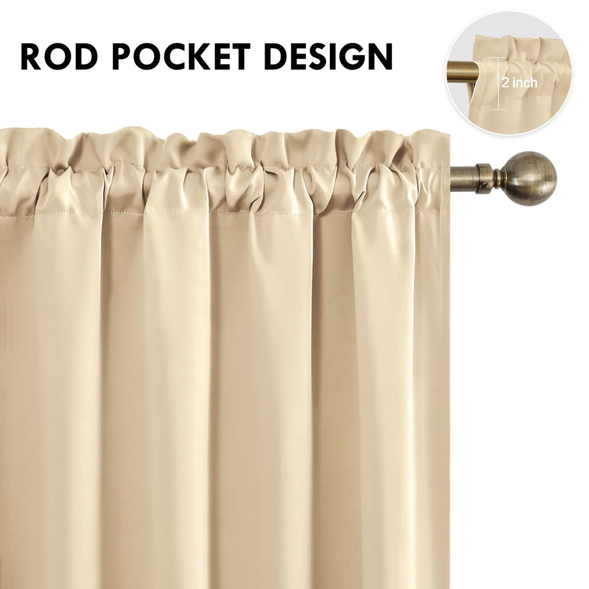 Blackout Curtains for Bedroom Living Room 52 x 63 Inch Long Beige (2 Count)
