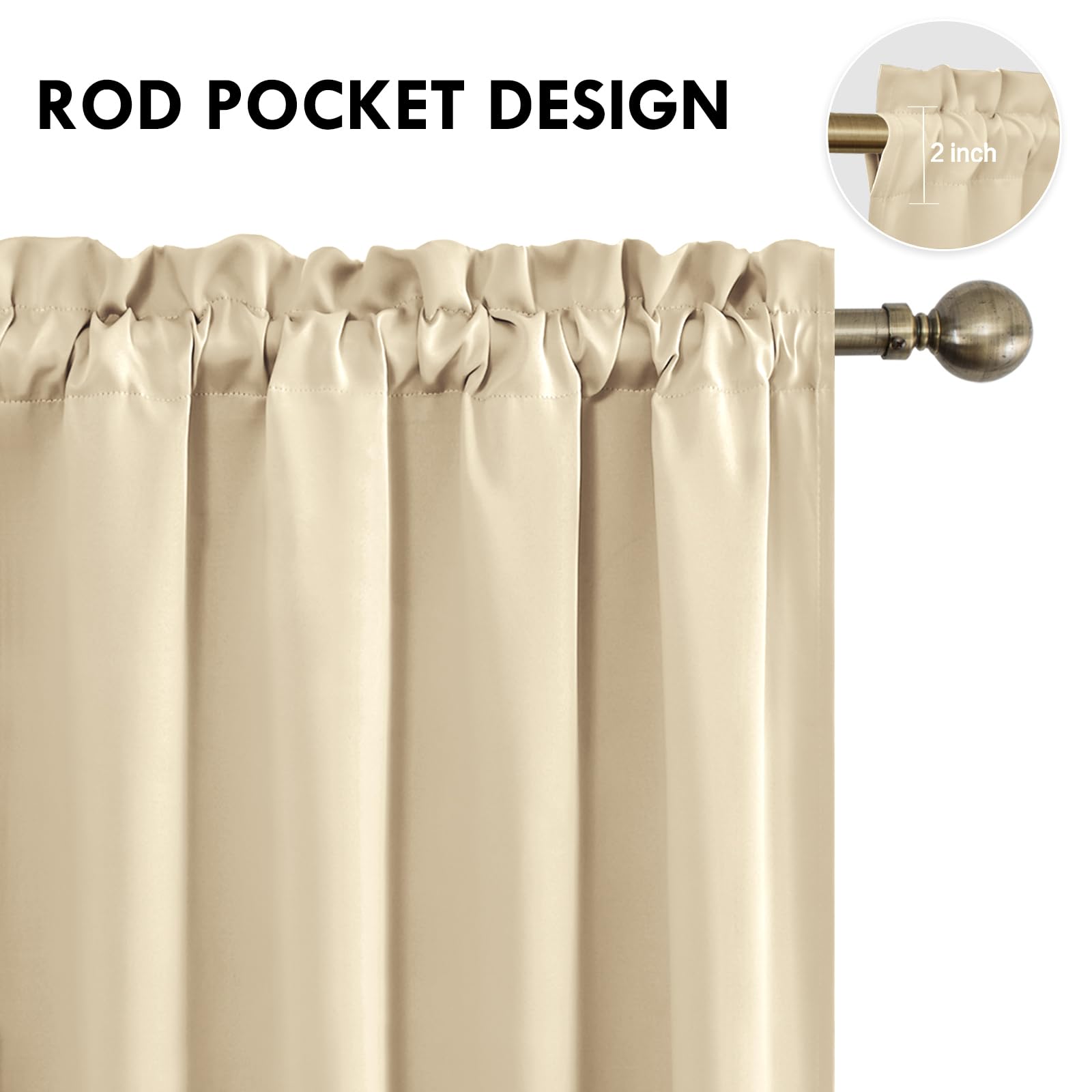 Blackout Curtains for Bedroom Living Room 52 x 84 Inch Long Beige (2 Count)