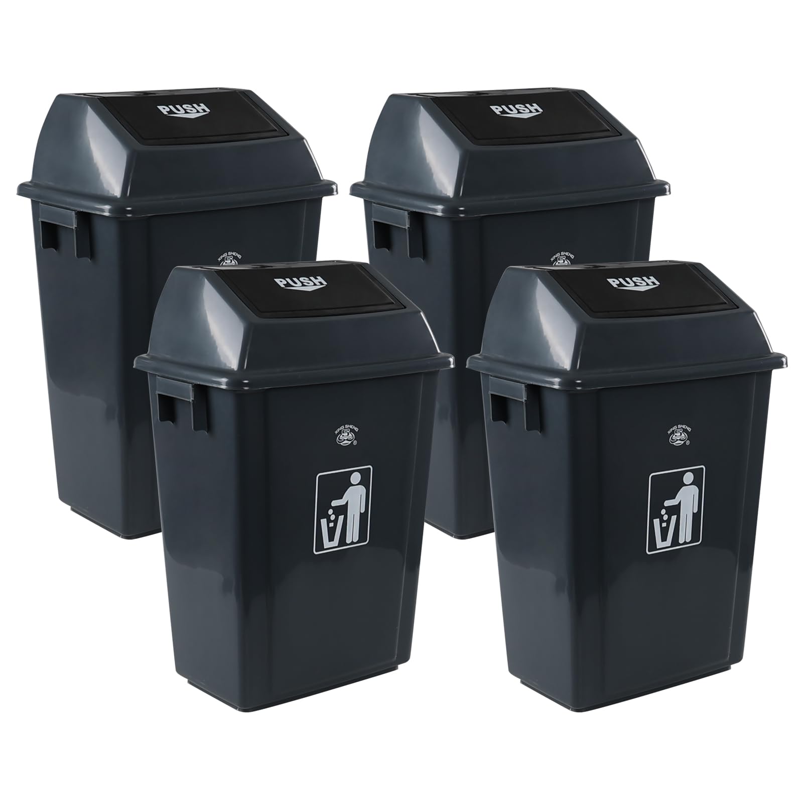 18 Gallon Plastic Trash Can with Swing Lid (4 Count)