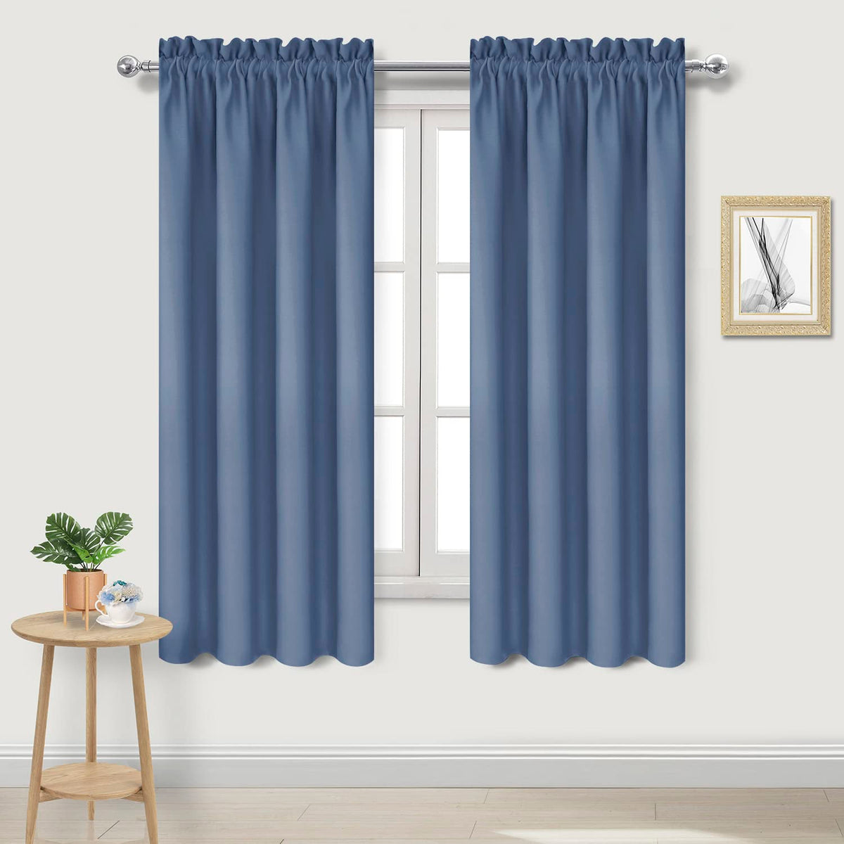 Blackout Curtains for Bedroom 42 x 63 Inch Long Dusty Blue 2 Panels (2 Count)