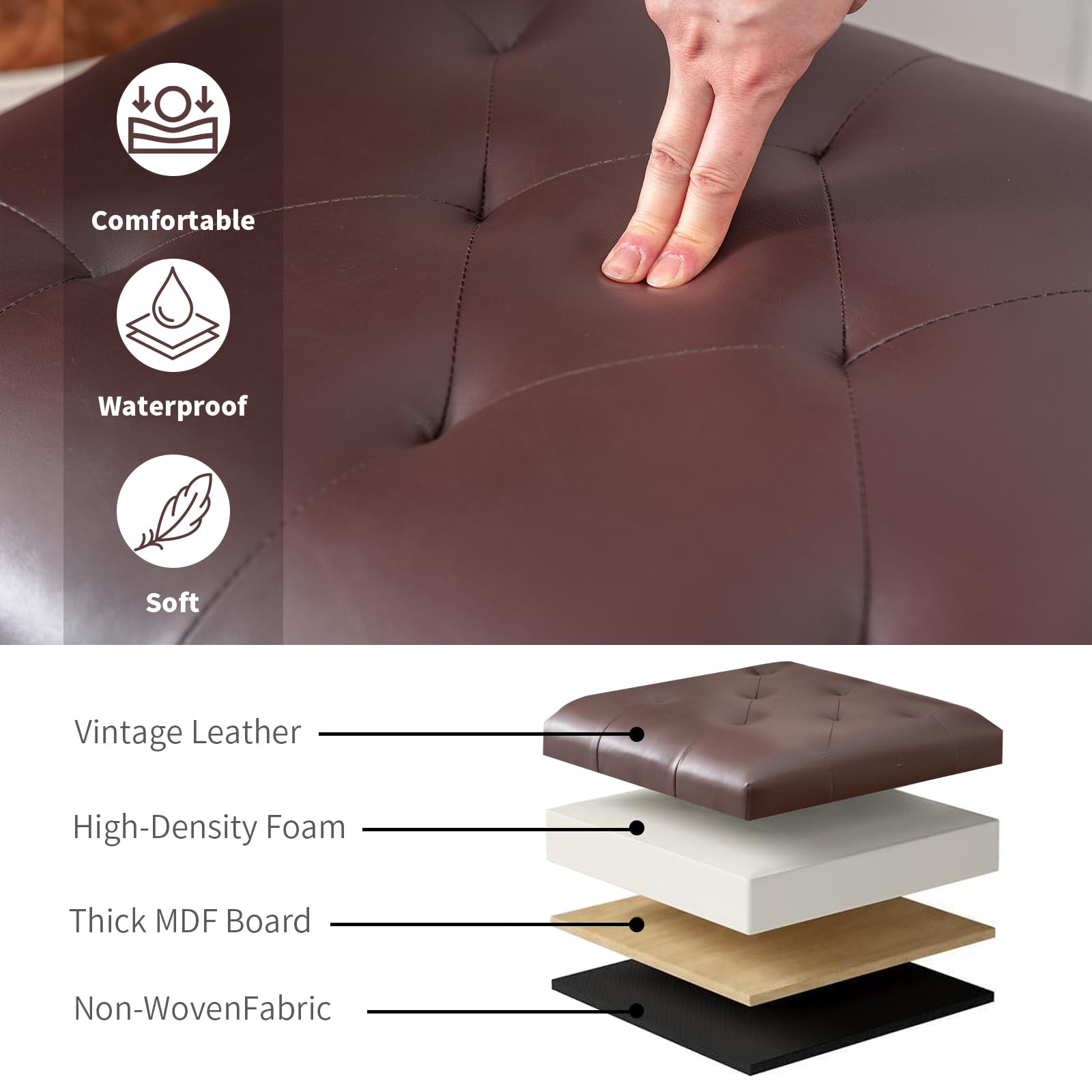 Faux Leather Storage Ottoman Bench Rectangle 24 Inch Foot Rest Ottomans