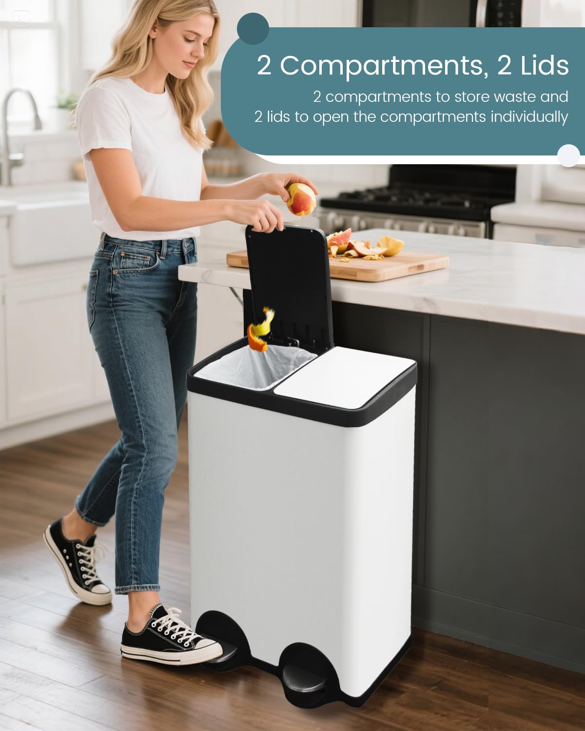 Kitchen Trash Can Dual Compartments