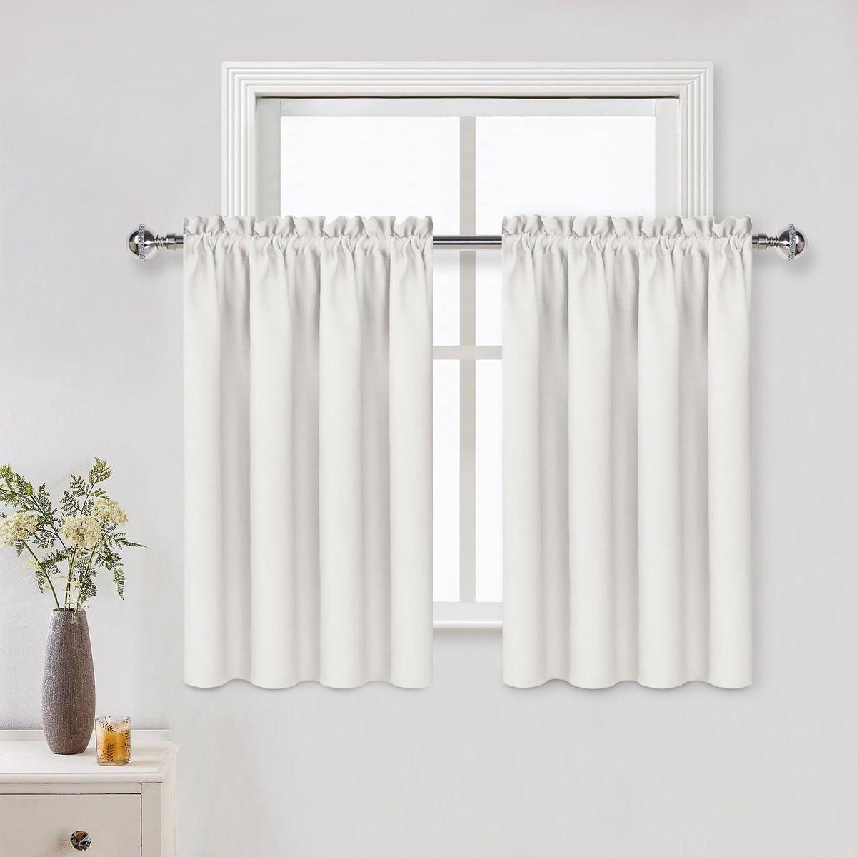 Short Blackout Curtains 42 x 36 Inch Long for Kitchen RV Bunk Ivory (2 Count)