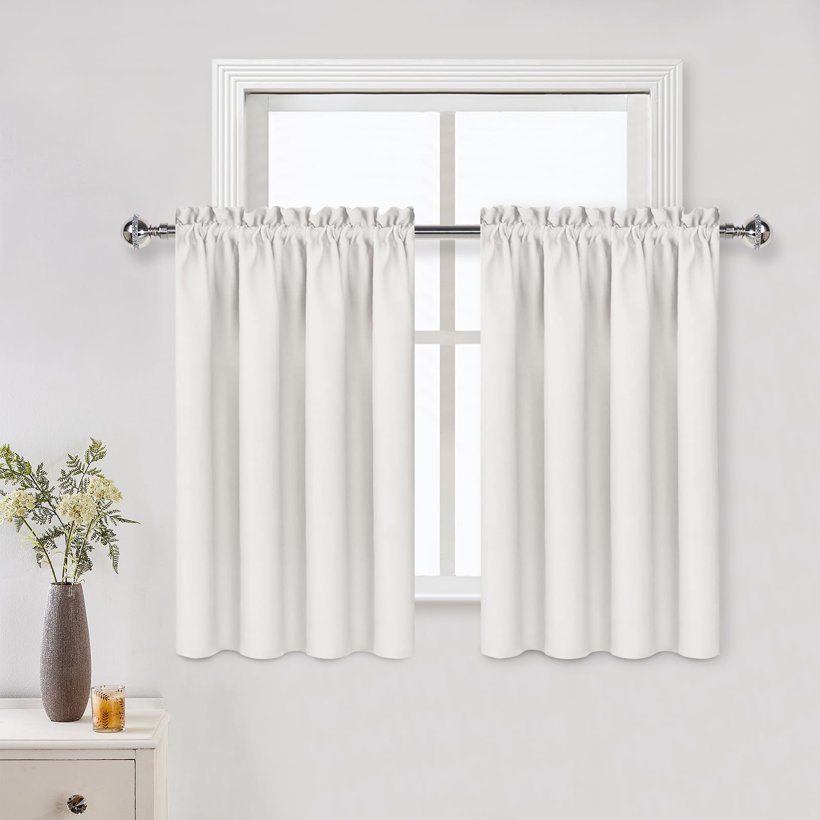 Short Blackout Curtains 42 x 36 Inch Long for Kitchen RV Bunk Ivory (2 Count)