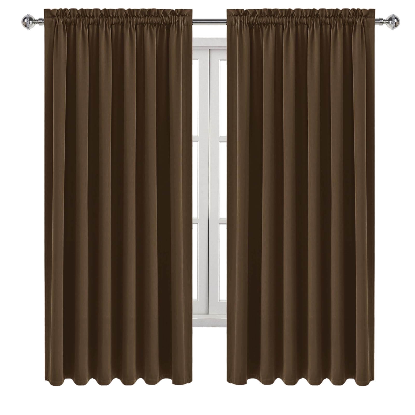 Wide Blackout Curtains for Bedroom Living Room 70 x 63 Inch Long Brown (2 Count)