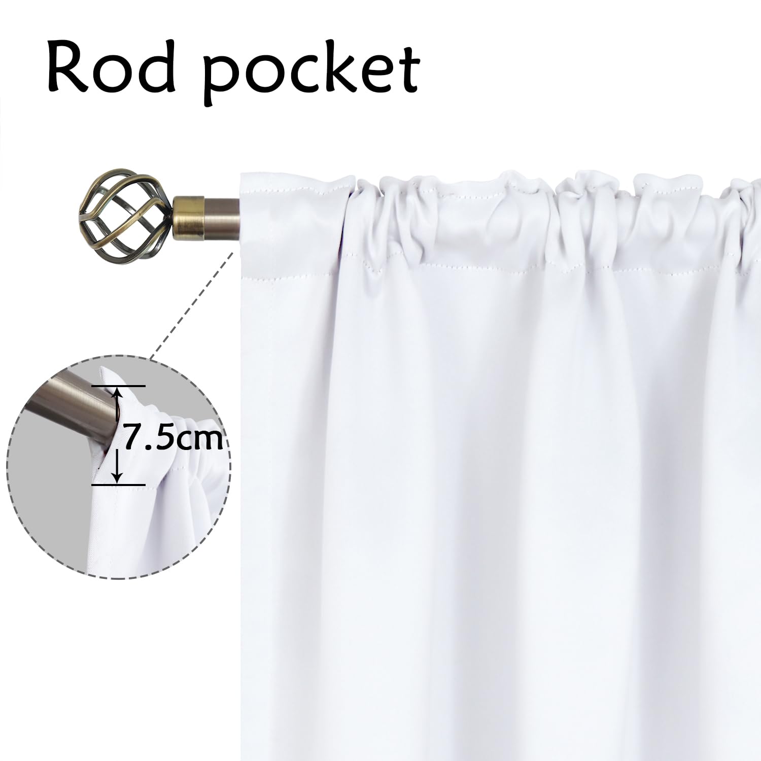 Rod Pocket White Curtains 48 Inches Length for Kitchen Bathroom Window (2 Count)