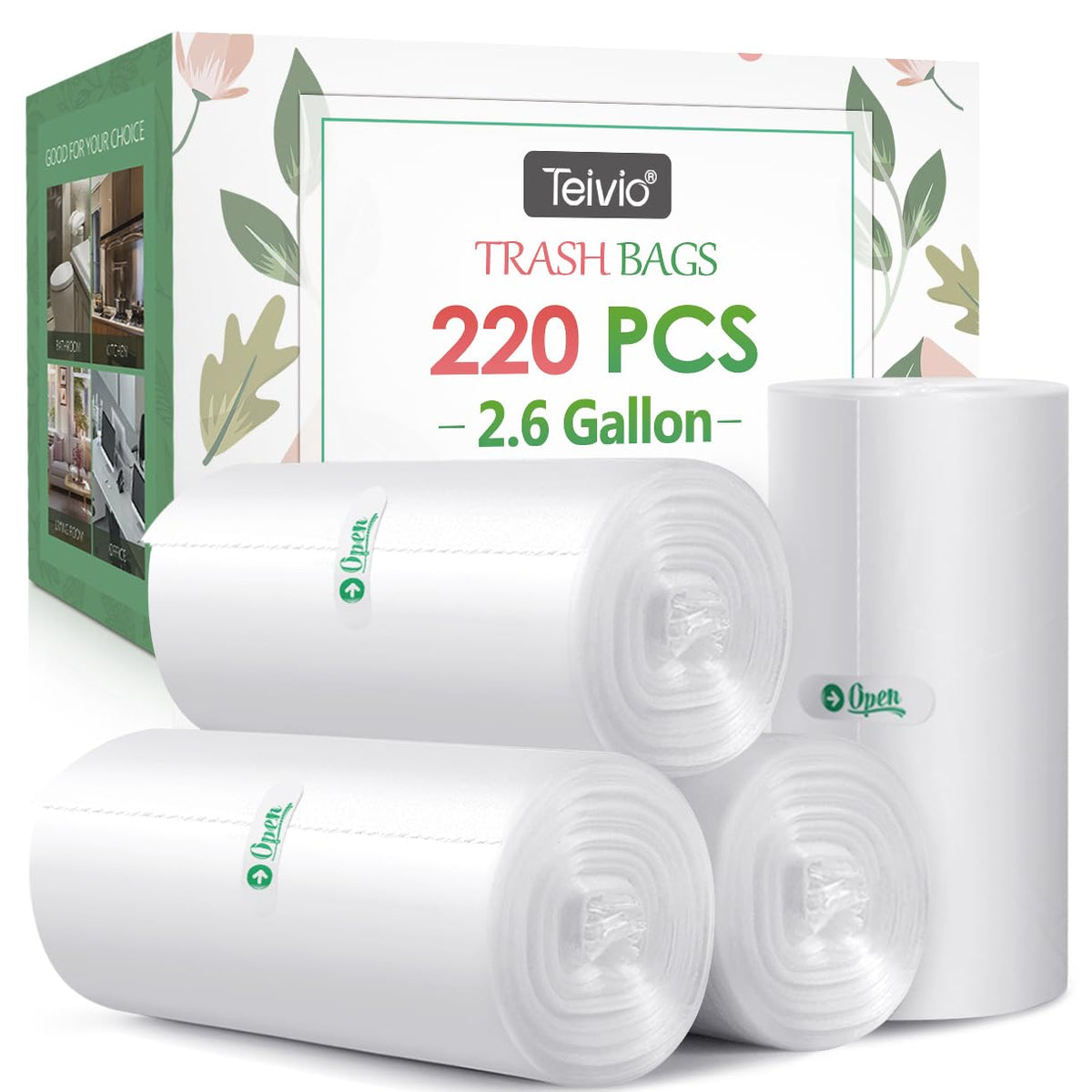 2.6 Gallon 220 Counts Small Trash Bags Garbage Bags by Teivio