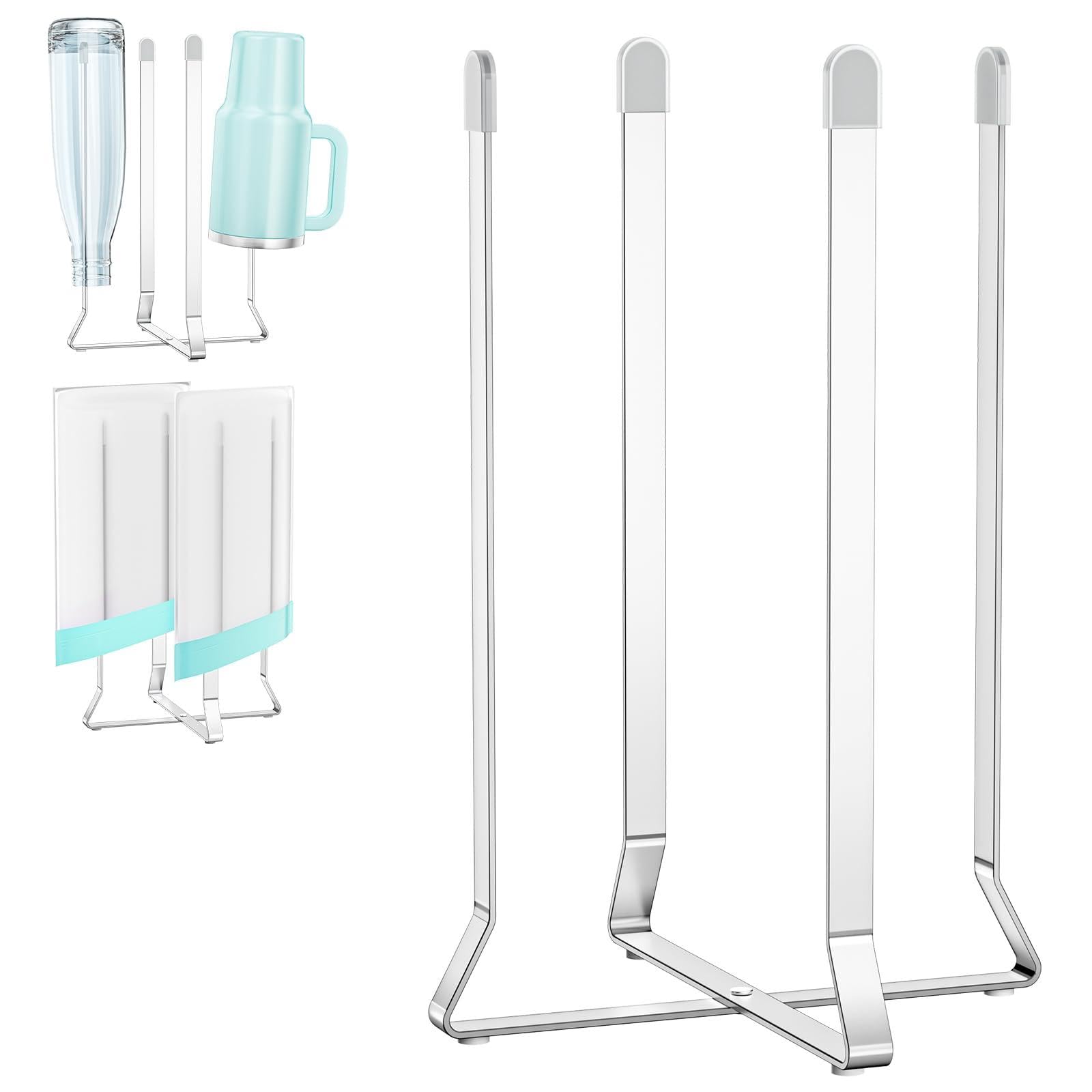 Bottle Drying Rack Reusable Drying Rack for Bottles Metal Foldable Water Bottle Dryer Holder Space Saving Cups Dryer Racks Kitchen Stand Holder for Plastic Bags