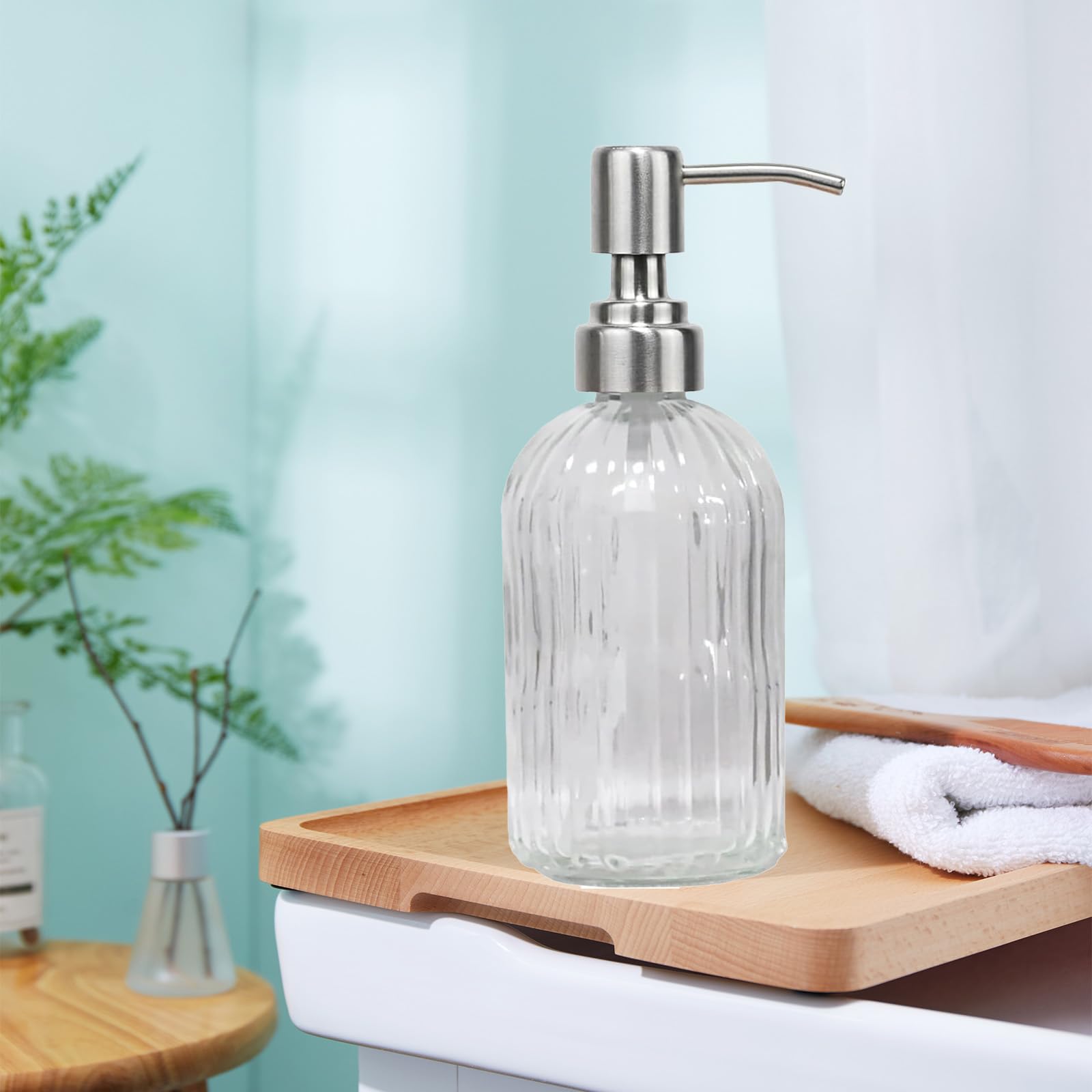 14Oz Clear Glass Soap Dispenser Bathroom