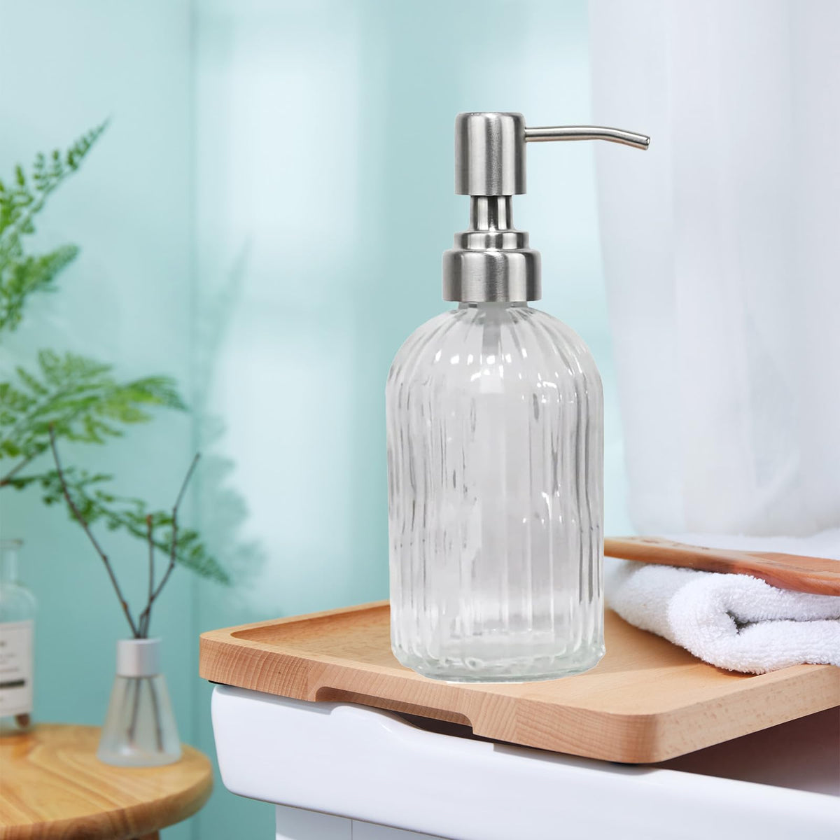 14Oz Clear Glass Soap Dispenser Bathroom