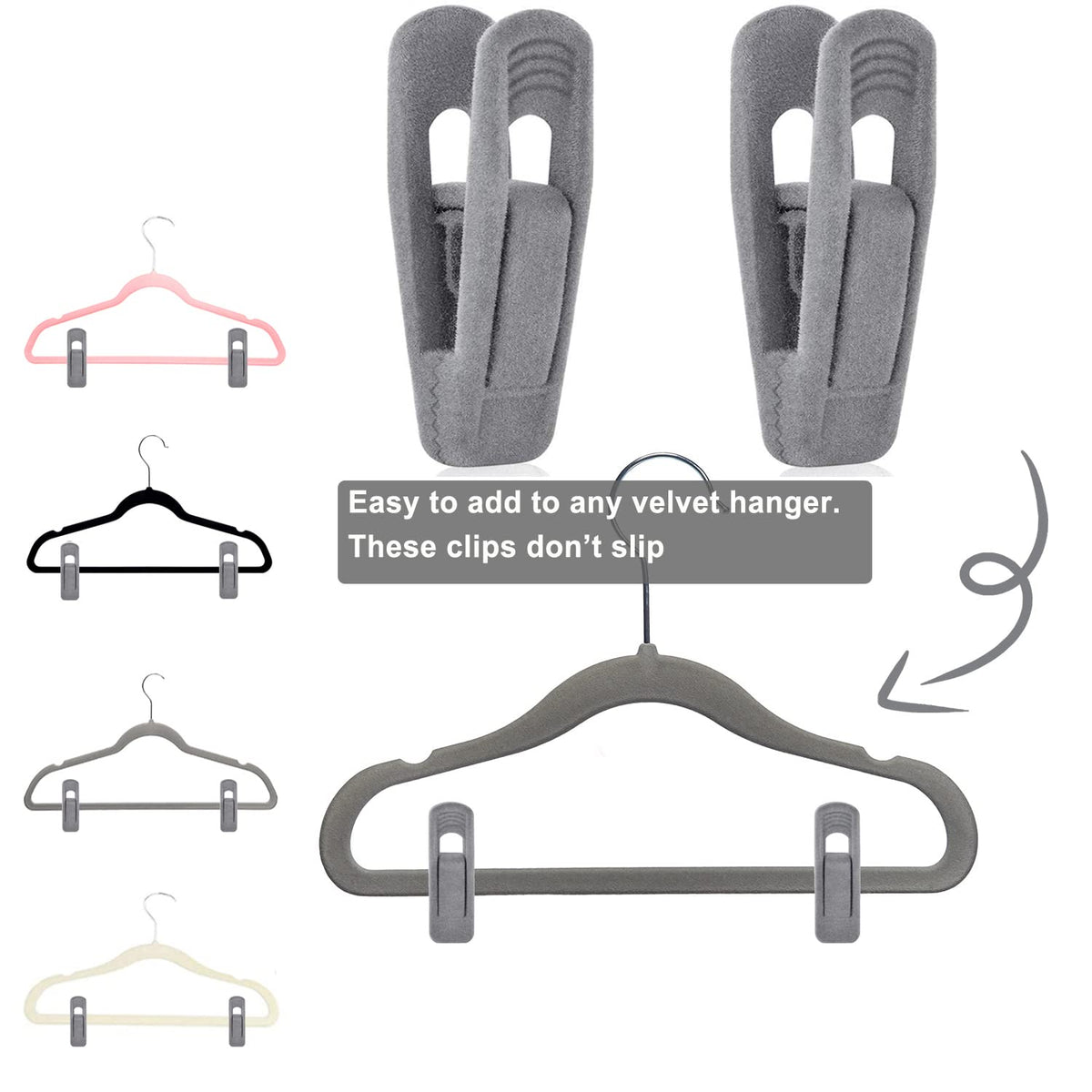 Grey Hanger Clips for Velvet Hangers (40 Count)