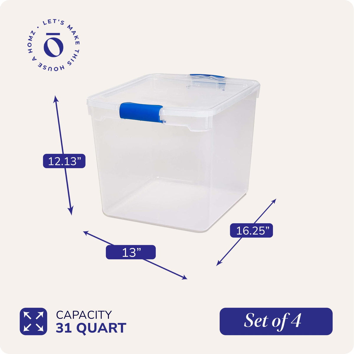 Clear Plastic Storage Bins with Latching Lids (4 Count)