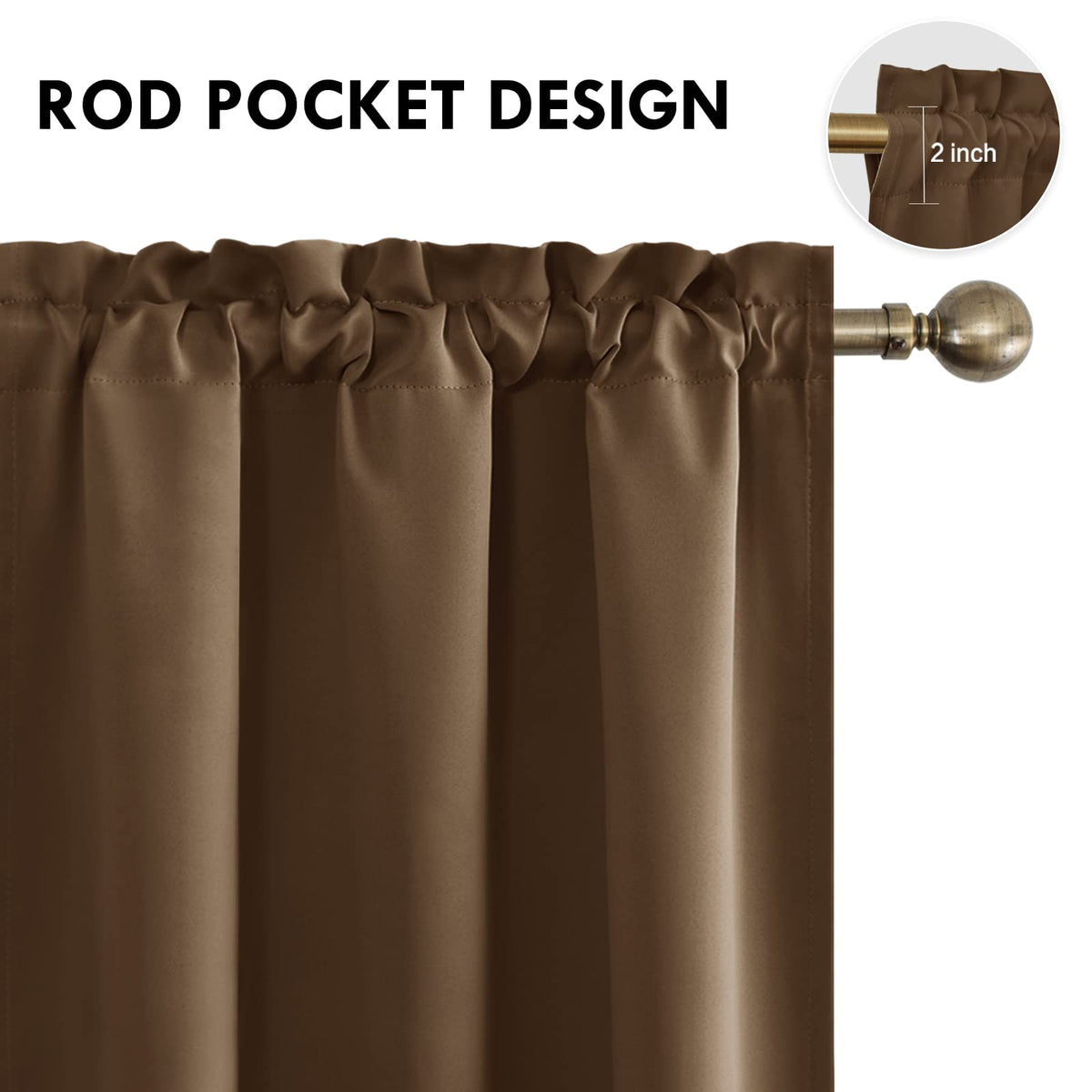 Blackout Curtains for Bedroom Living Room 42 x 72 Inch Long Brown