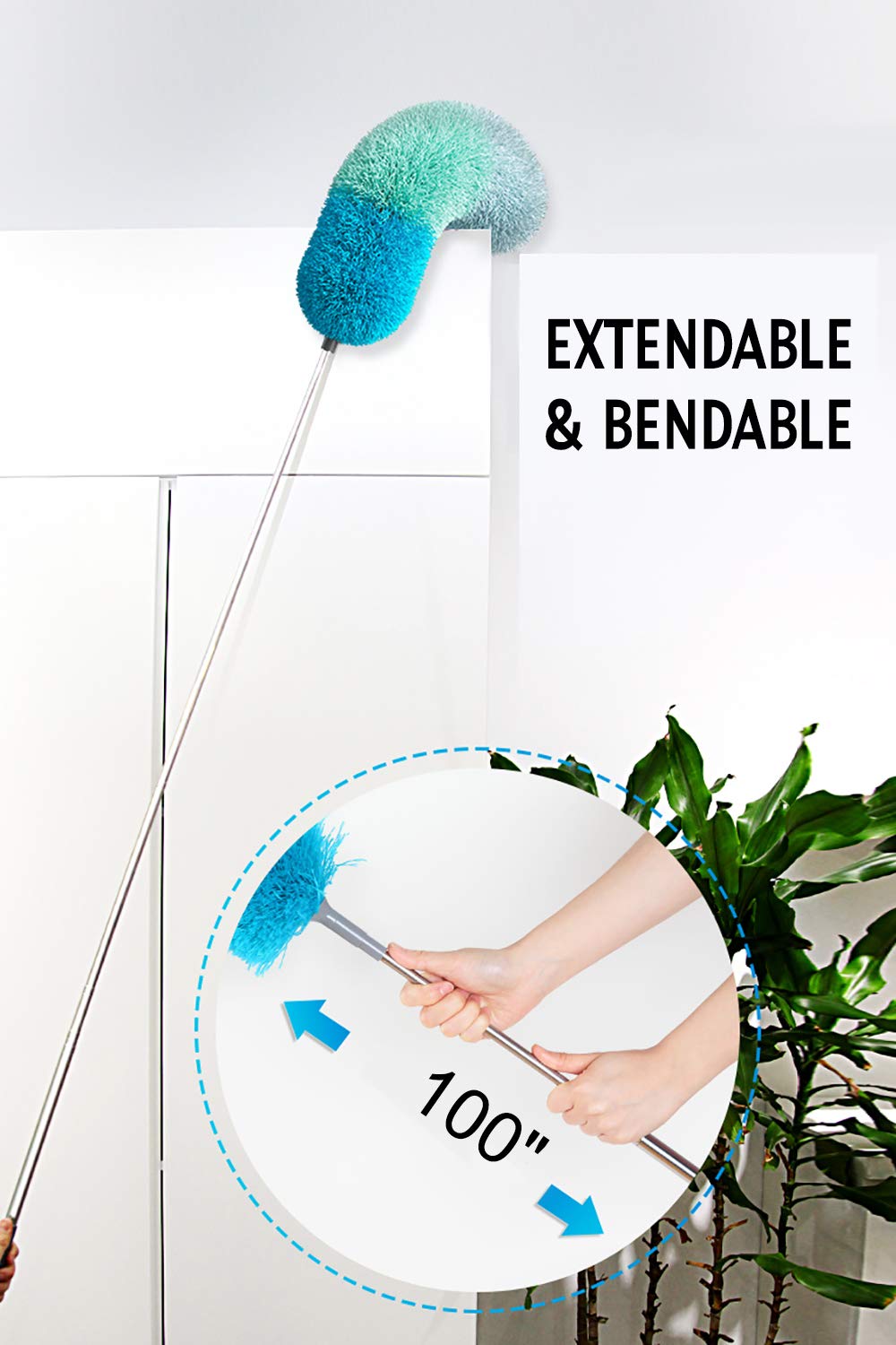 Microfiber Feather Duster with 100 inches Extension Pole