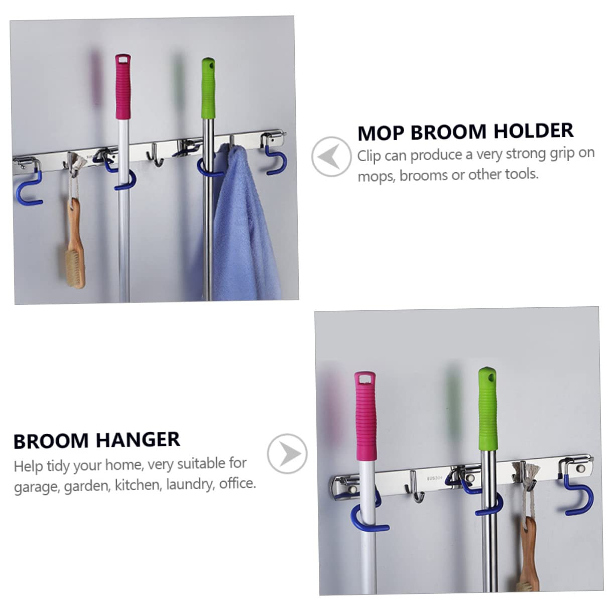 Stainless Steel Mop and Broom Holder Wall