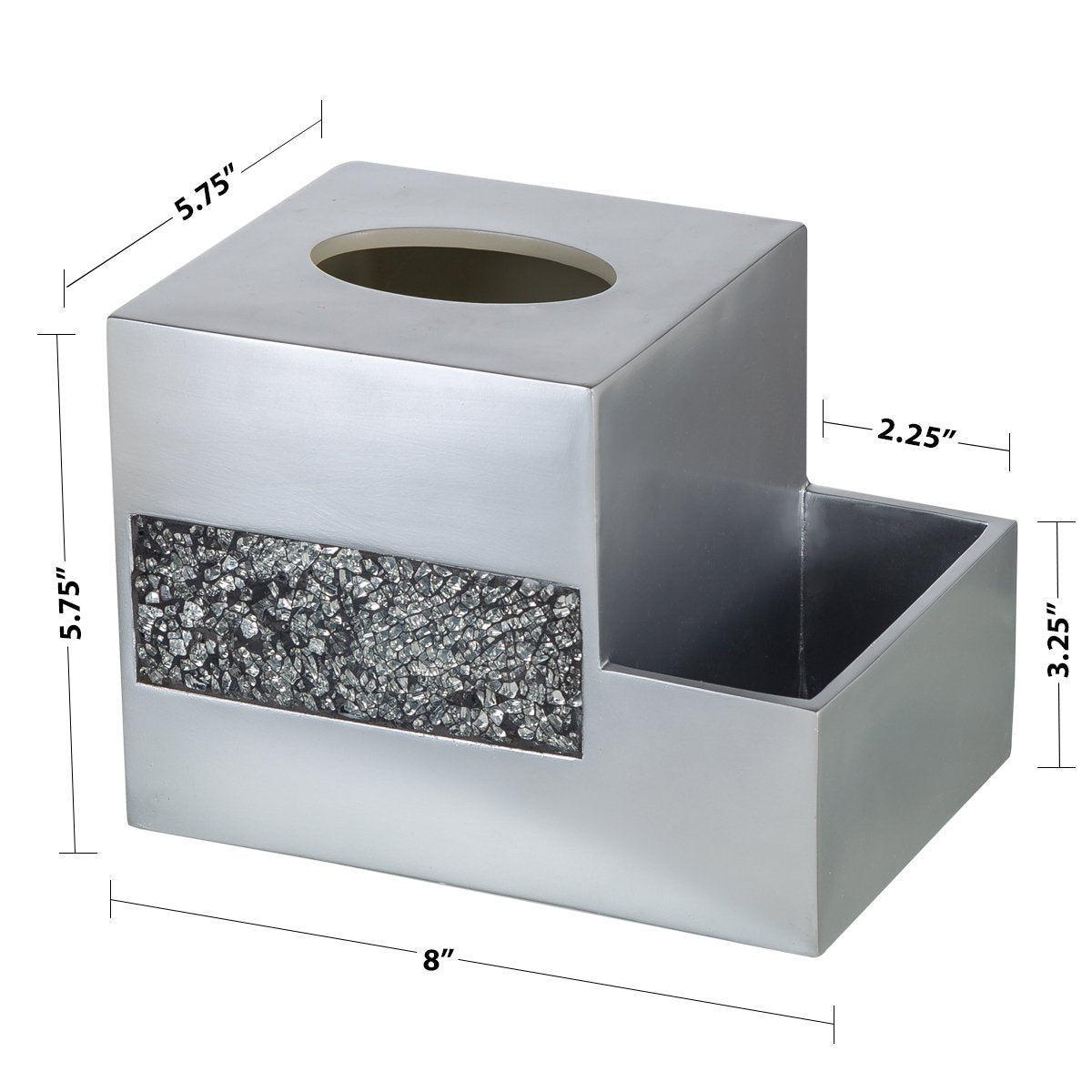 Crackled Glass Tissue Box Cover Square Silver Decorative Multi