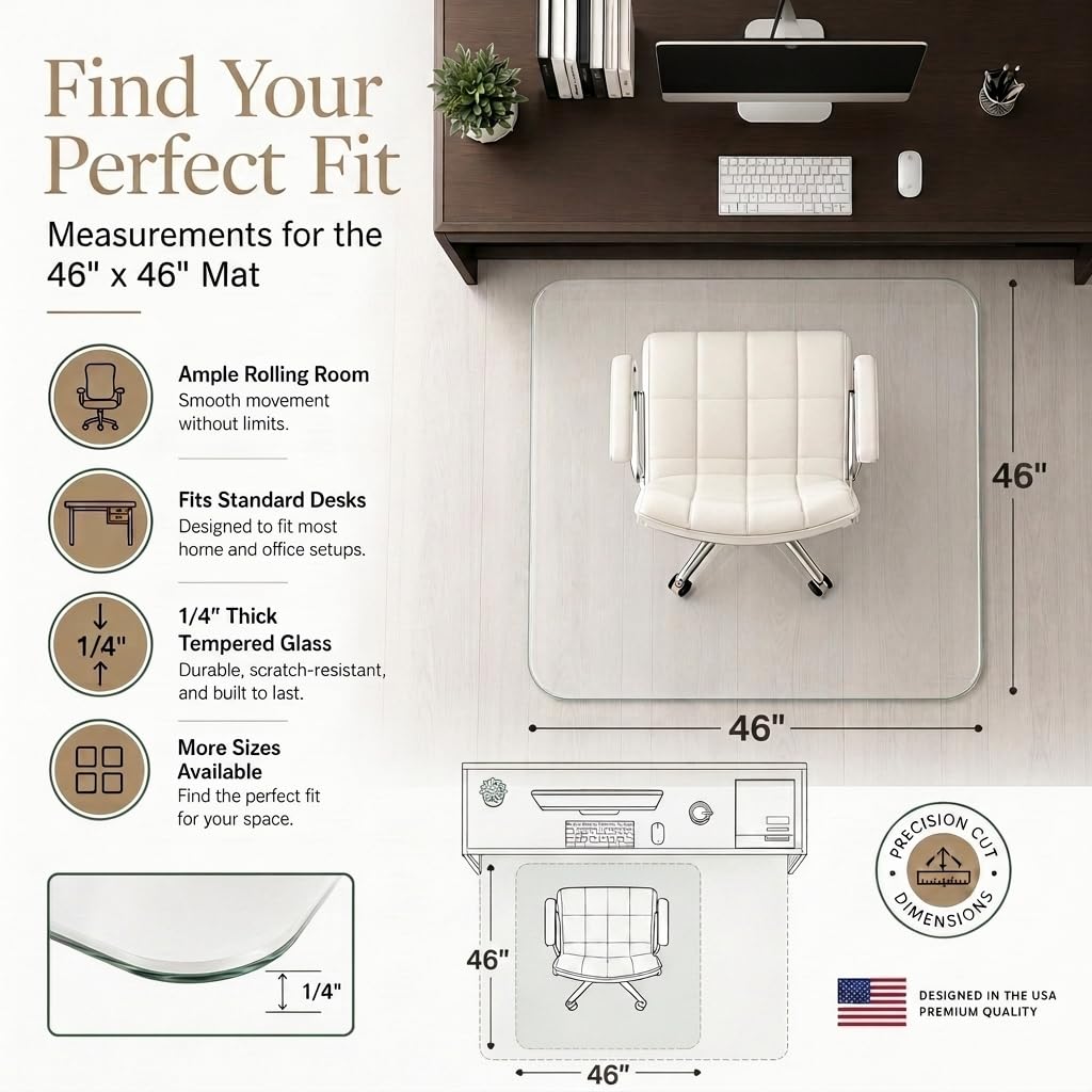 Tempered Glass Office Chair Mat for Carpet & Hardwood
