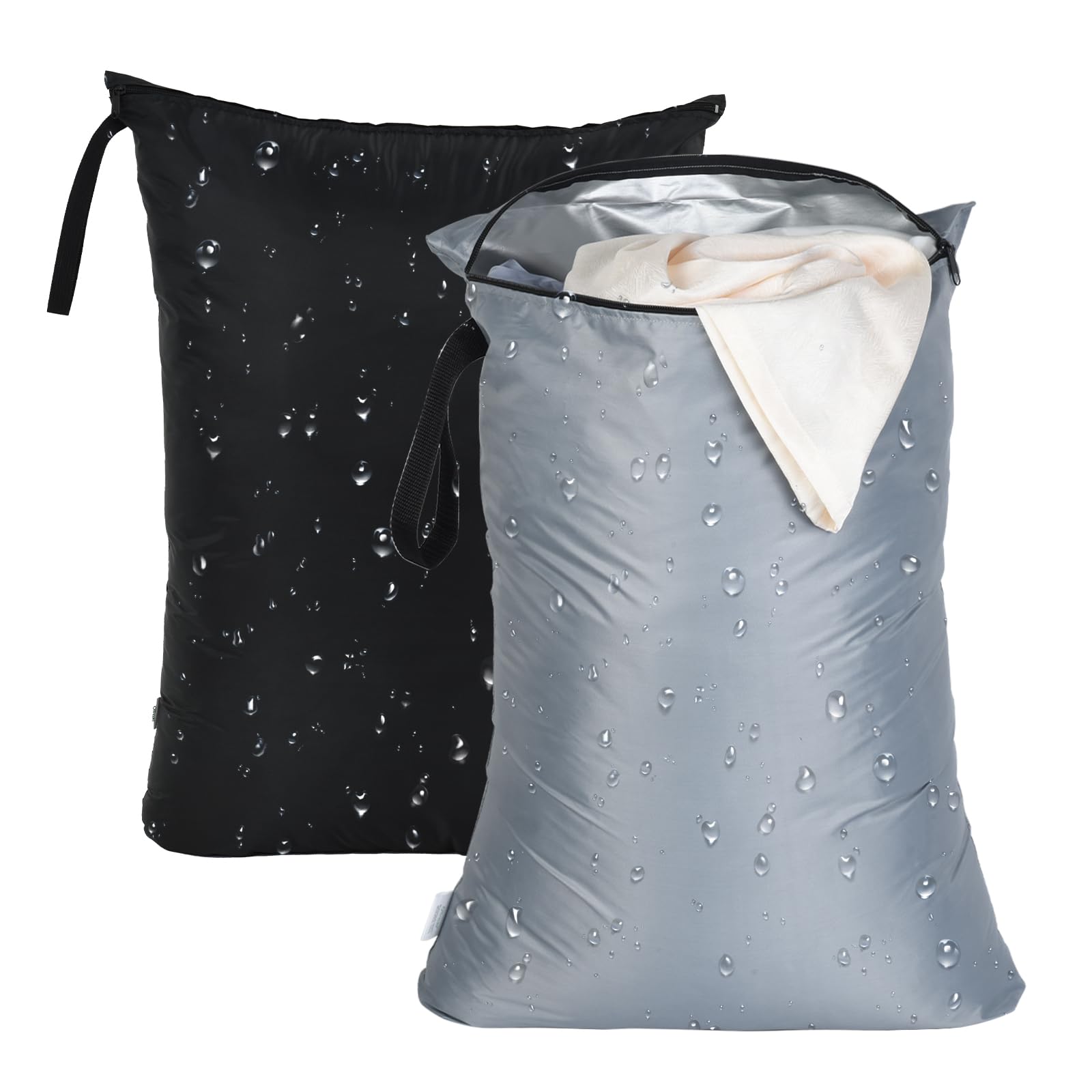 2Pcs Exlarge Wet Bag 24x32 inch Reusable Waterproof Wet Dry Bag with Zipper Handle Wet Clothes Washable Laundry Bag for Travel Swimsuit Beach Drying do not exceed 176℉ Black & Grey (2 Count)
