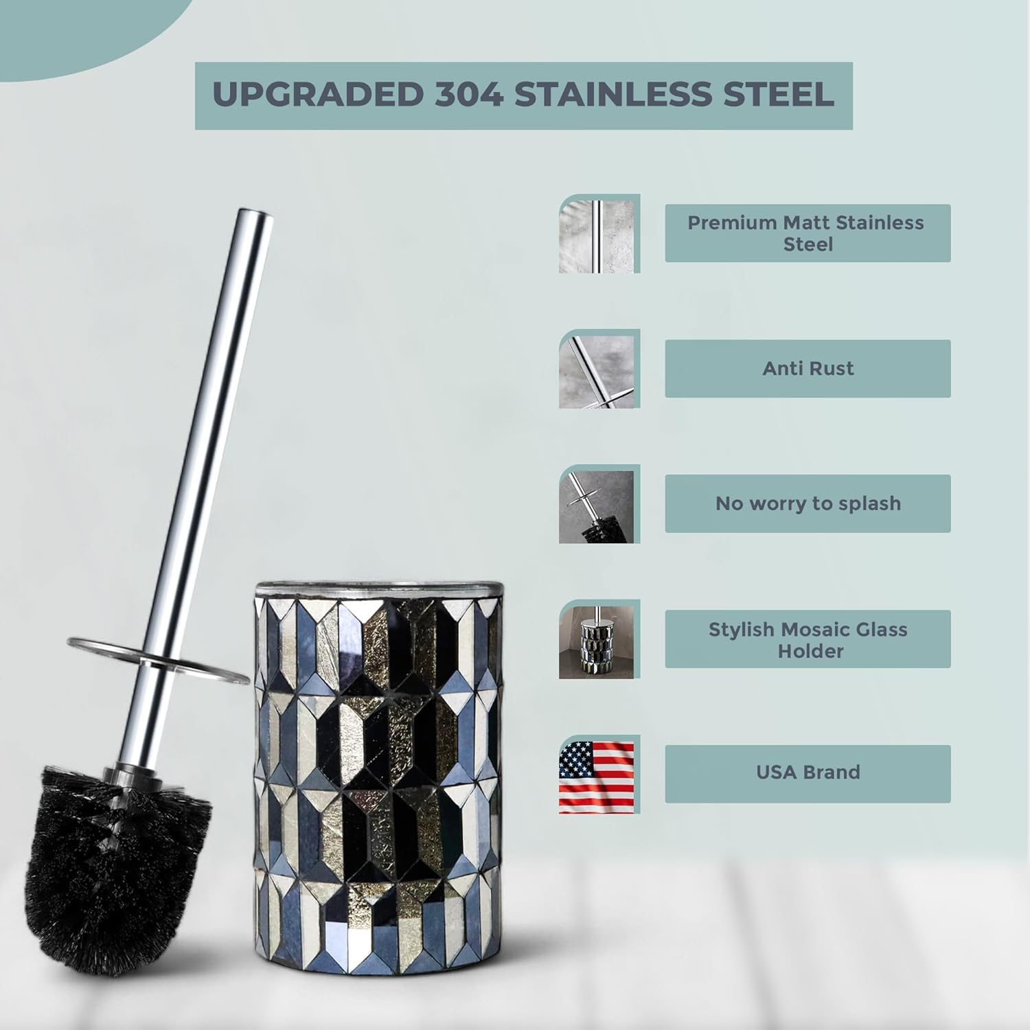 Cute Toilet Brush and Holder Set Mosaic Glass