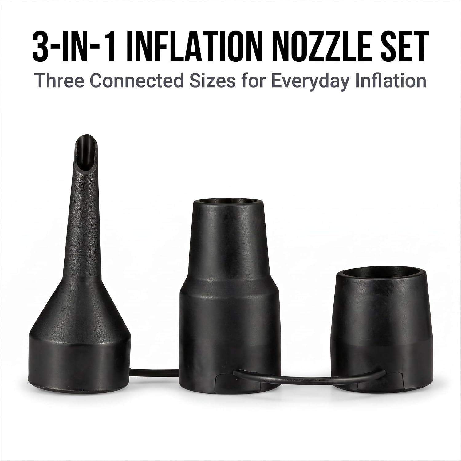 3 Sizes Black Air Pump Replacement Nozzles