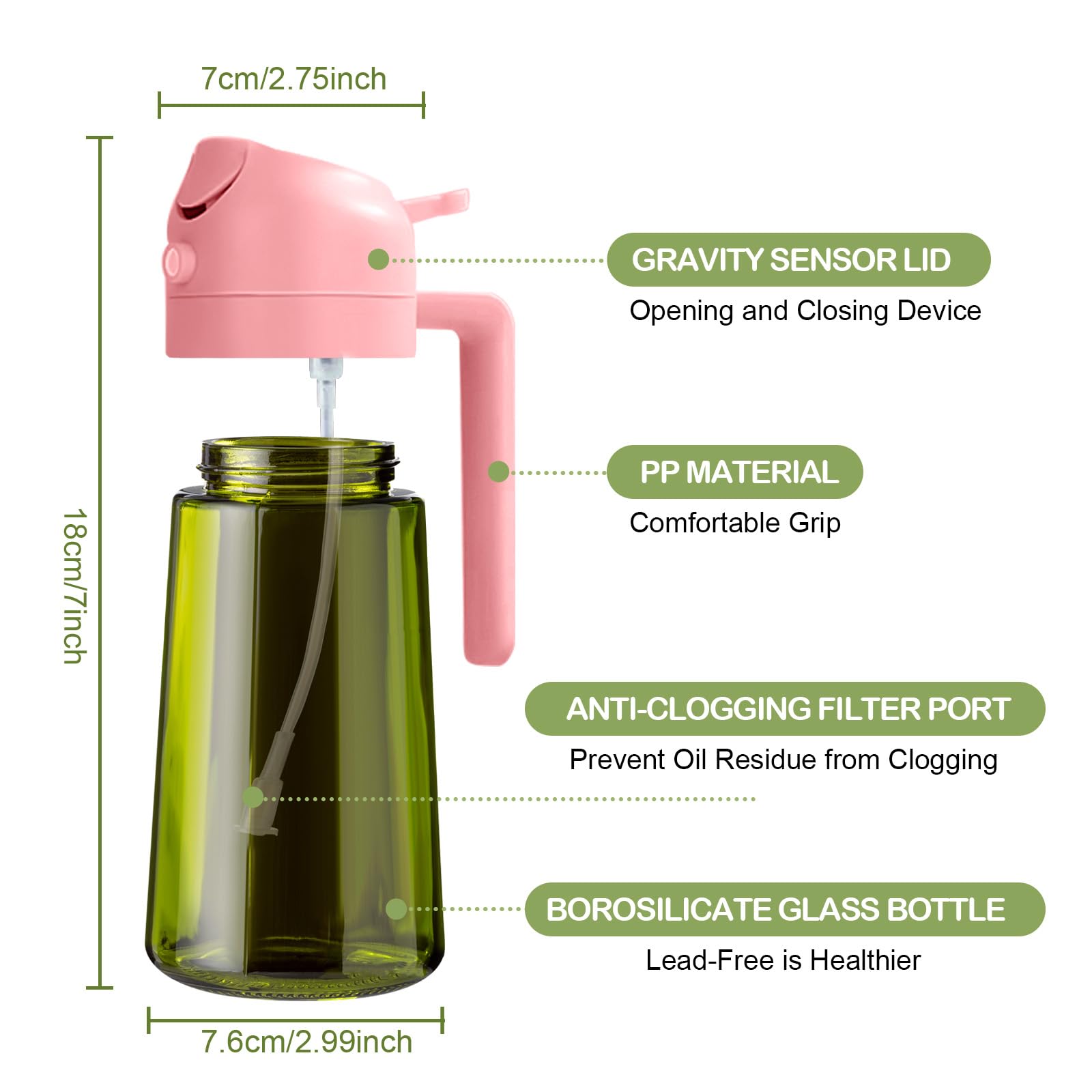 16oz 470ml Dark Green Oil Sprayer for Cooking with Stickers