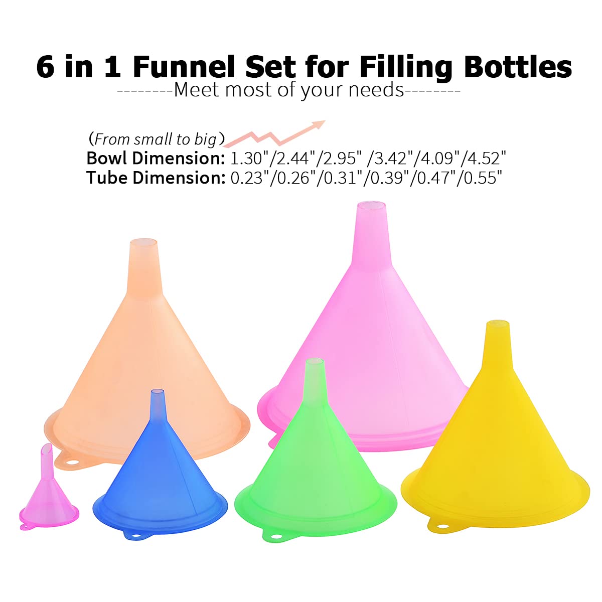 All Purpose Plastic Funnel Set of 6