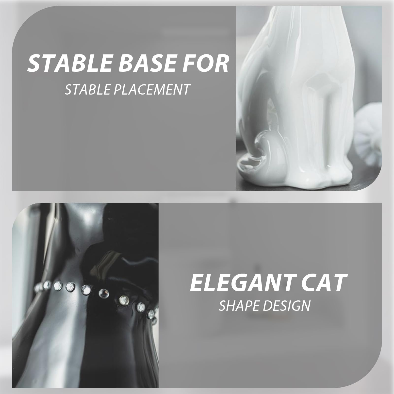 Ceramic Cat White Toilet Brush and Holder Set with Plastic Handle (2 Count)