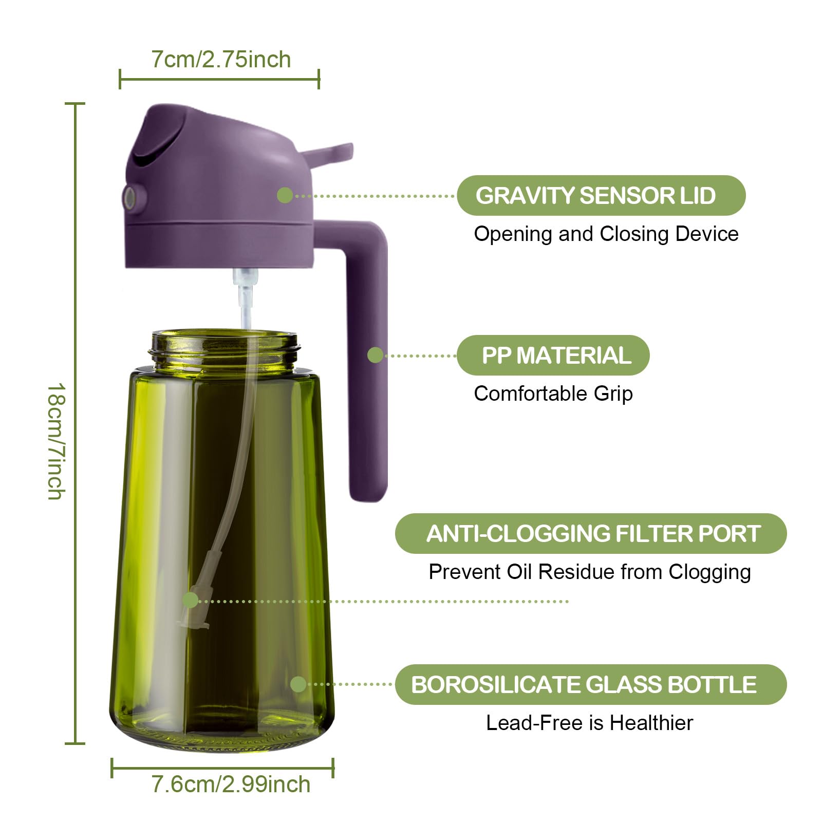 2Pcs 16oz 470ml Dark Green Oil Sprayer for Cooking with Stickers