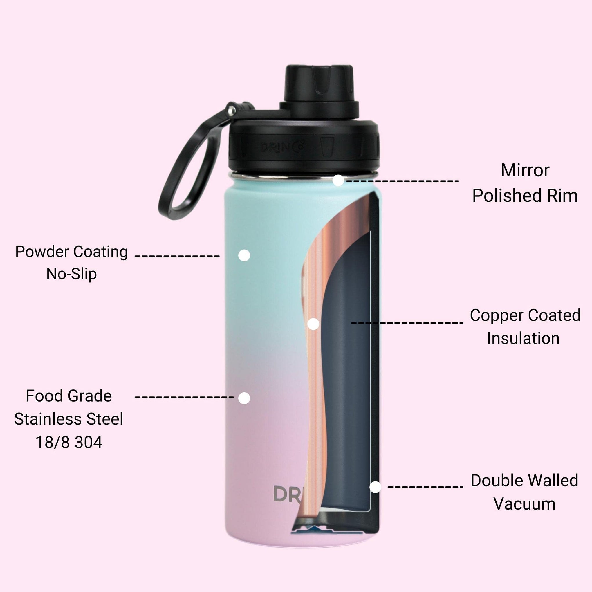 Stainless Steel Water Bottle Spout Lid Vacuum Insulated Double Wall Water Bottle Wide Mouth