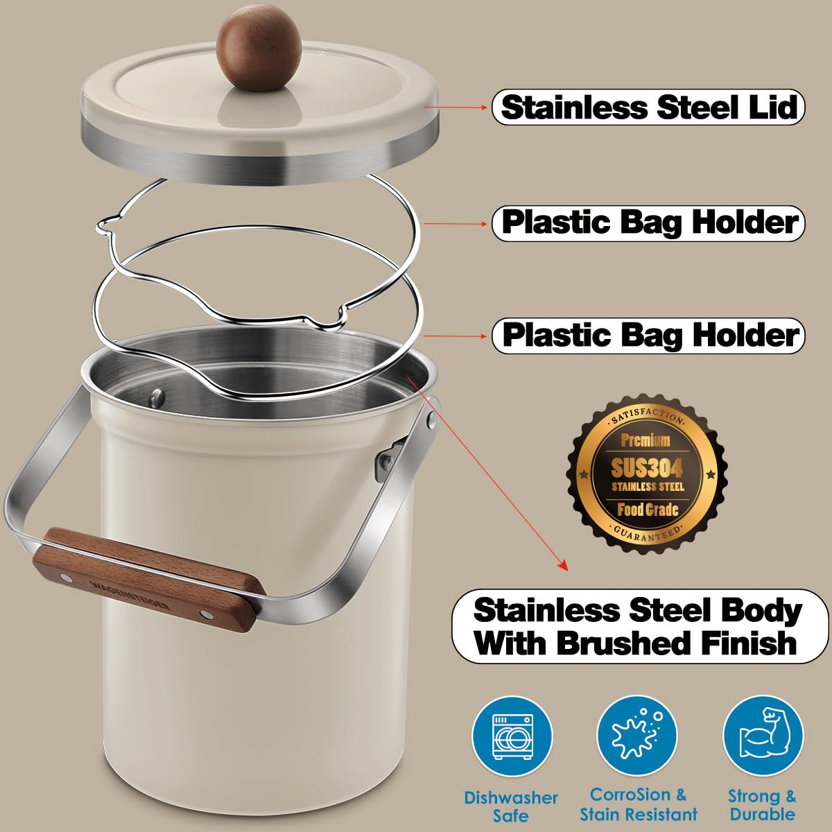 Kitchen Countertop Compost Bin 101ounces