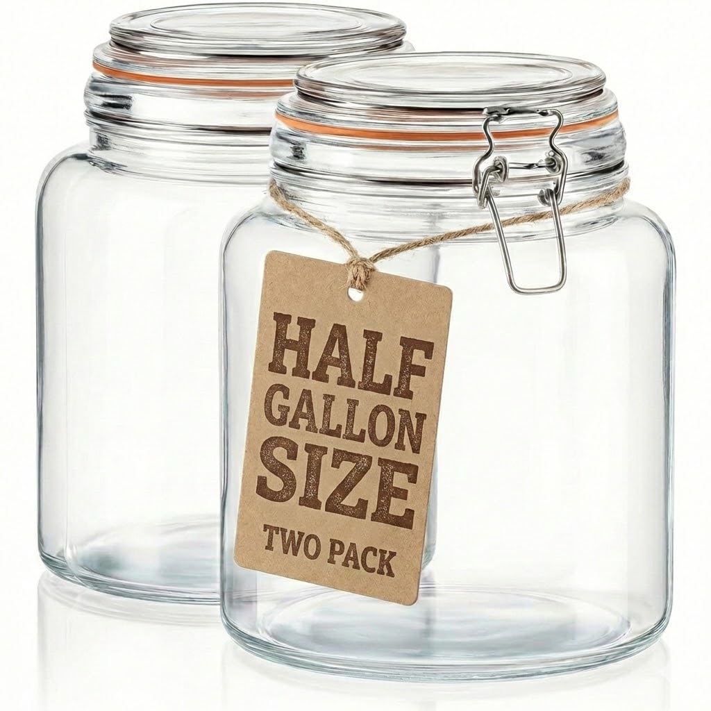 Half Gallon Glass Large Mason Jars with Airtight Lid (2 Count)