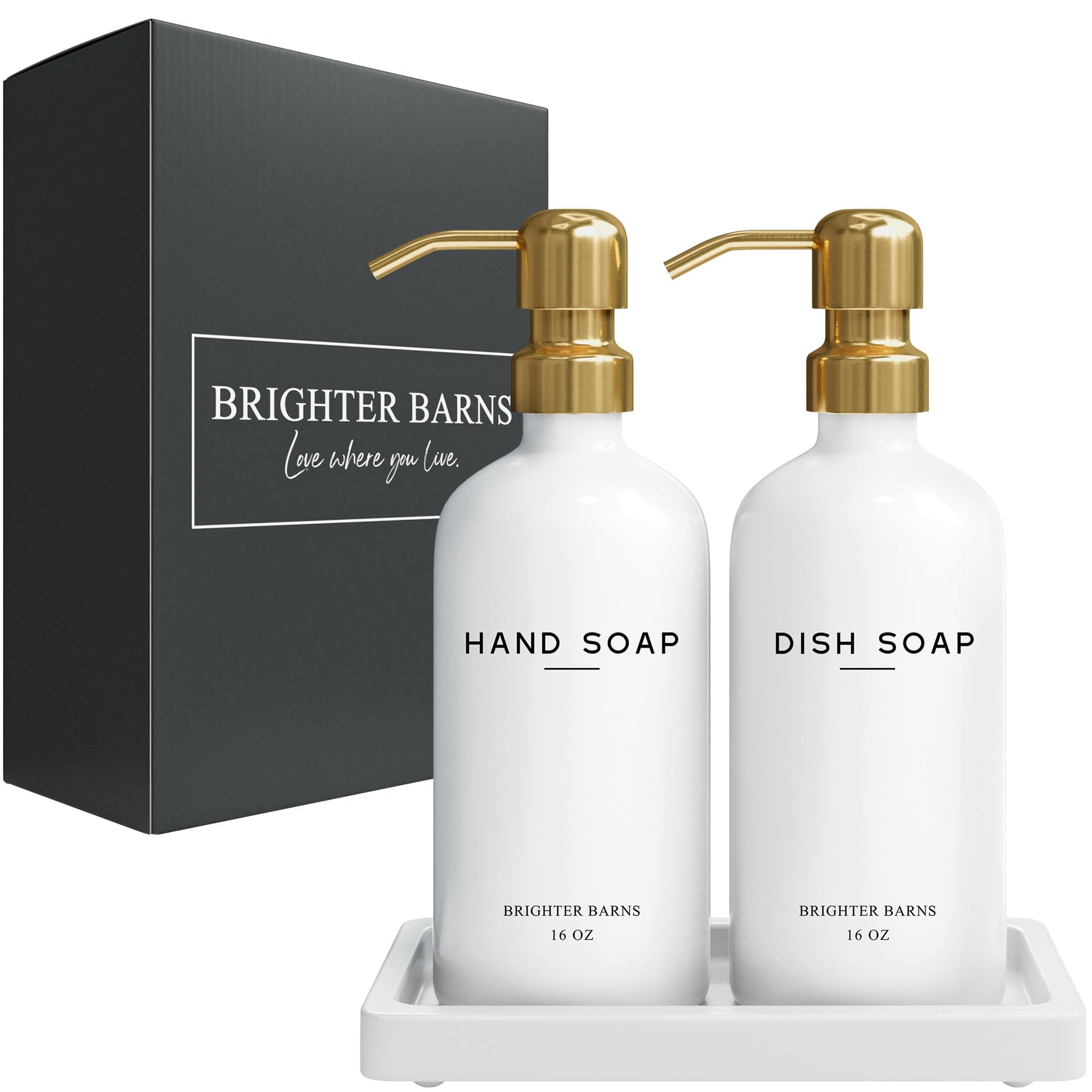 Luxury Glass Hand and Dish Soap Dispenser Set by Brighter Barns