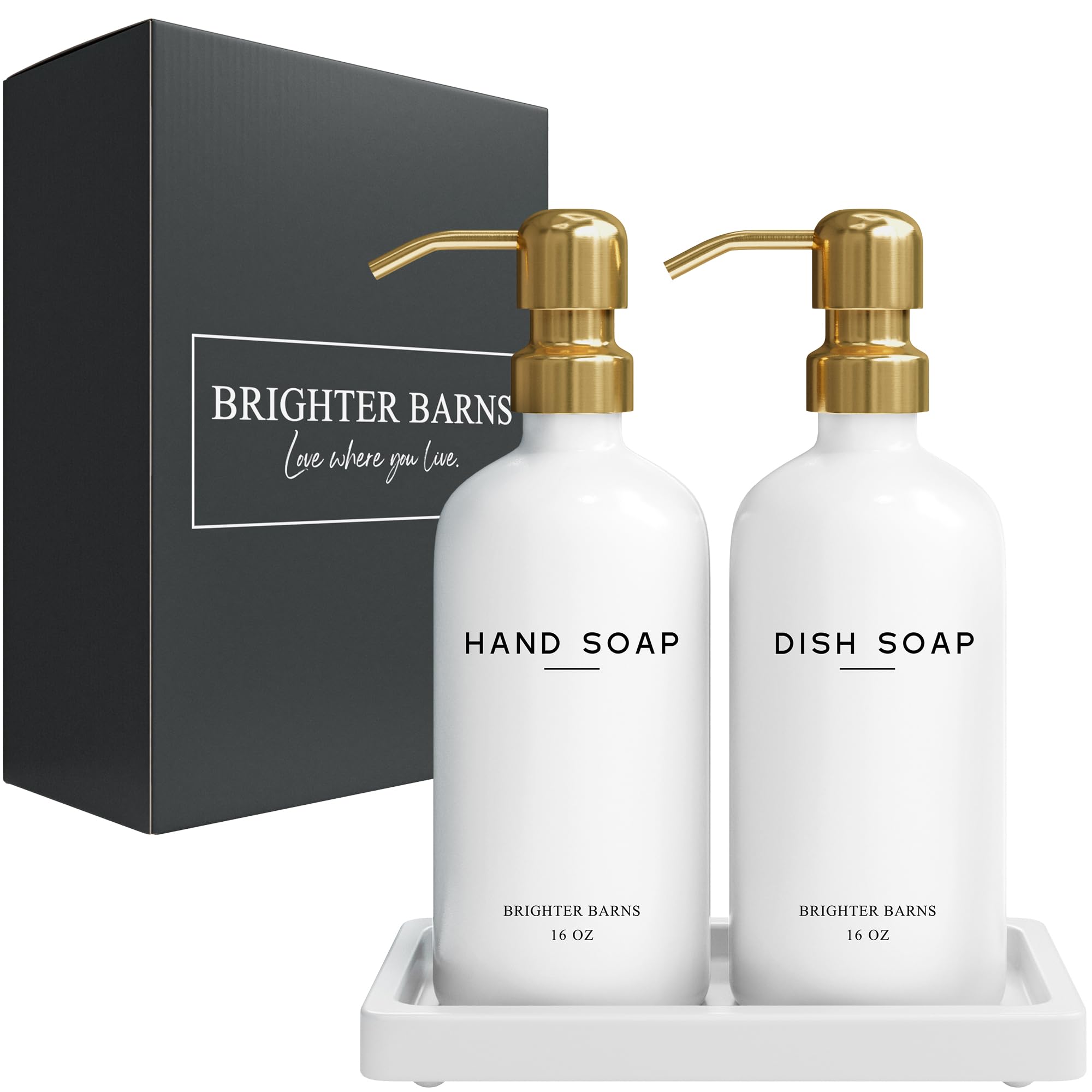Luxury Glass Hand and Dish Soap Dispenser Set by Brighter Barns