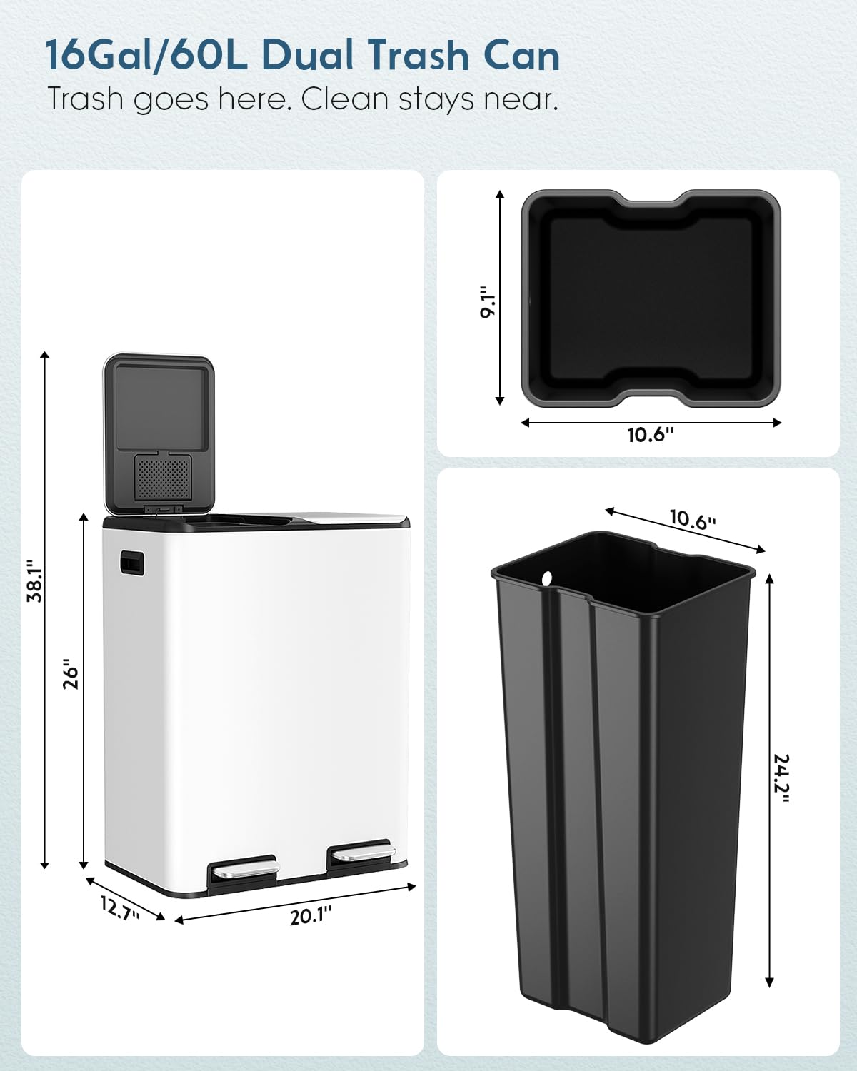 16Gal Dual Trash Can w (2 Count)