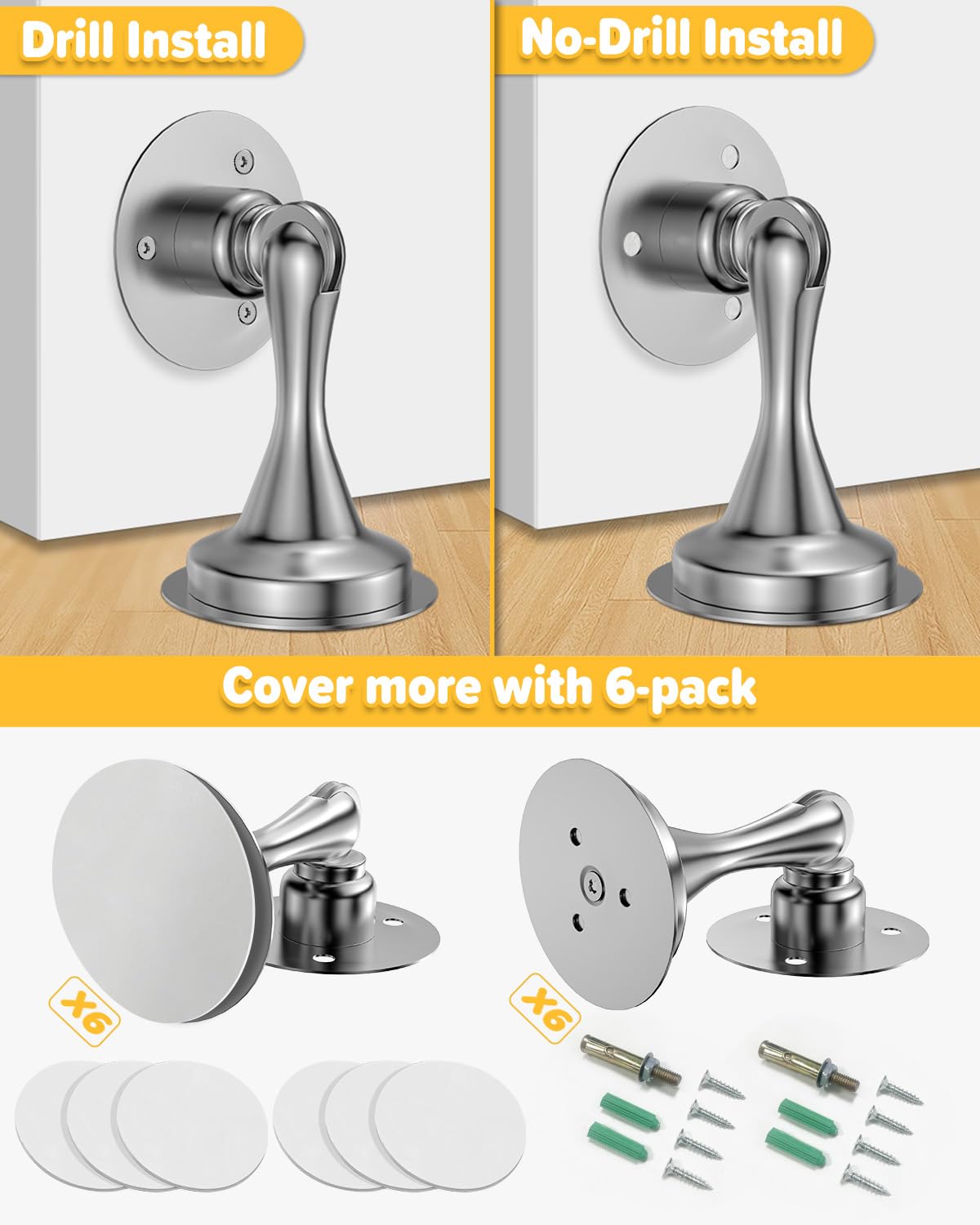 Door Stoppers Magnetic Door Catch Stainless Steel Magnetic Door Stop 6 Pack (6 Count)