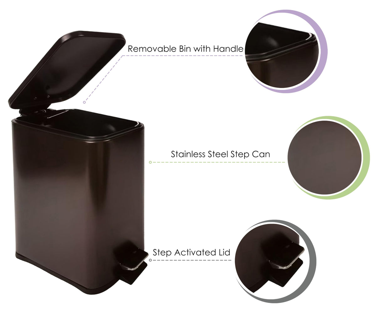 Stainless Steel Small Trash Can with Lid & Step Pedal