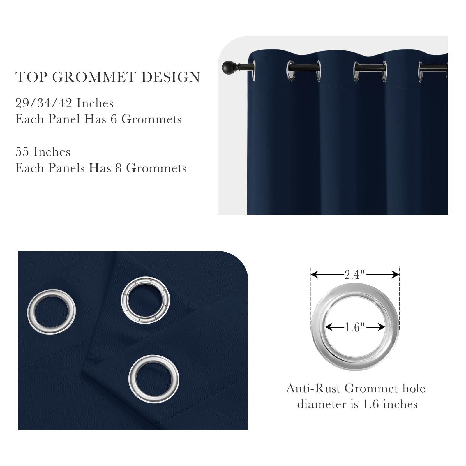 Navy Blue Blackout Curtains for Bedroom 63 Inch Length 2 Pcs (2 Count)