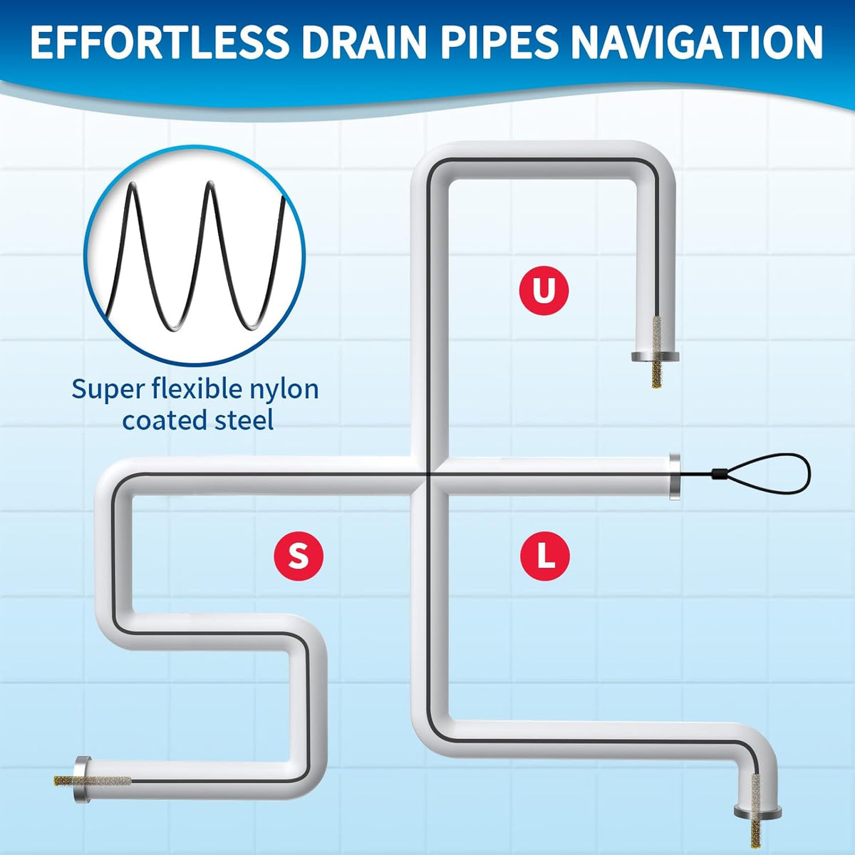 30 Inches Drain Snake Hair Clog Remover, Upgraded Anti-break Metal Plumbing Snake with Nylon Layer, Drain Hair Remover for Shower Drain, Bathroom Clogs, Kitchen Sink Drain Cleaning(5 Pack)