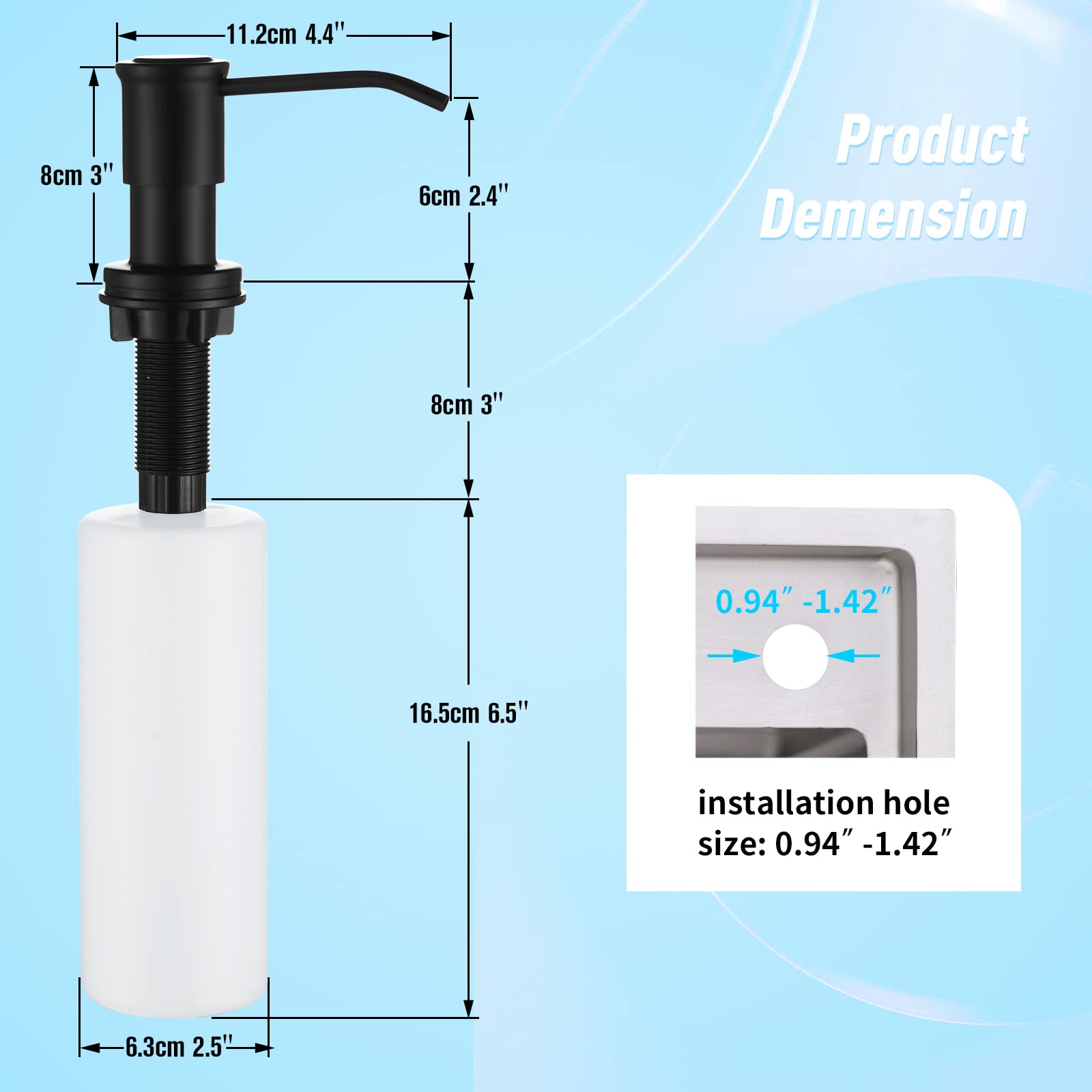 Kitchen Soap Dispenser Countertop Soap Dispenserfor Kitchen Sink Black Built in Sink Soap Dispenser Top Fill Deck Mount Dispenser for Bathroom with 39" Tube Large Capacity 17 OZ Bottle