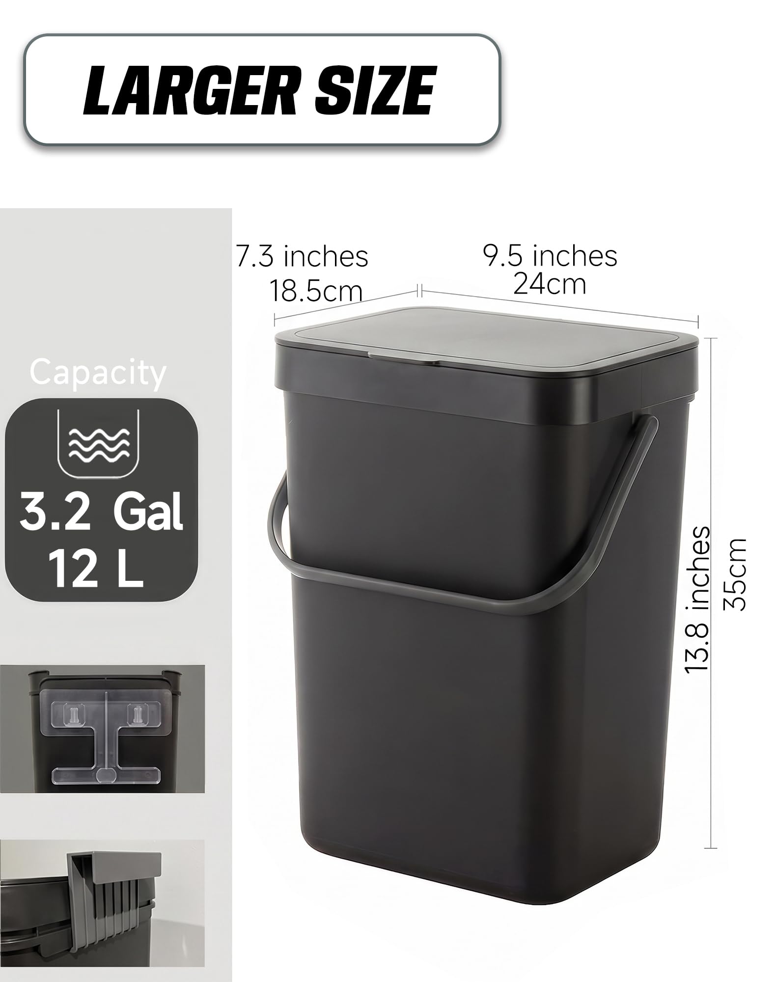 3.2 Gal Hanging Trash Can with Slide Lid