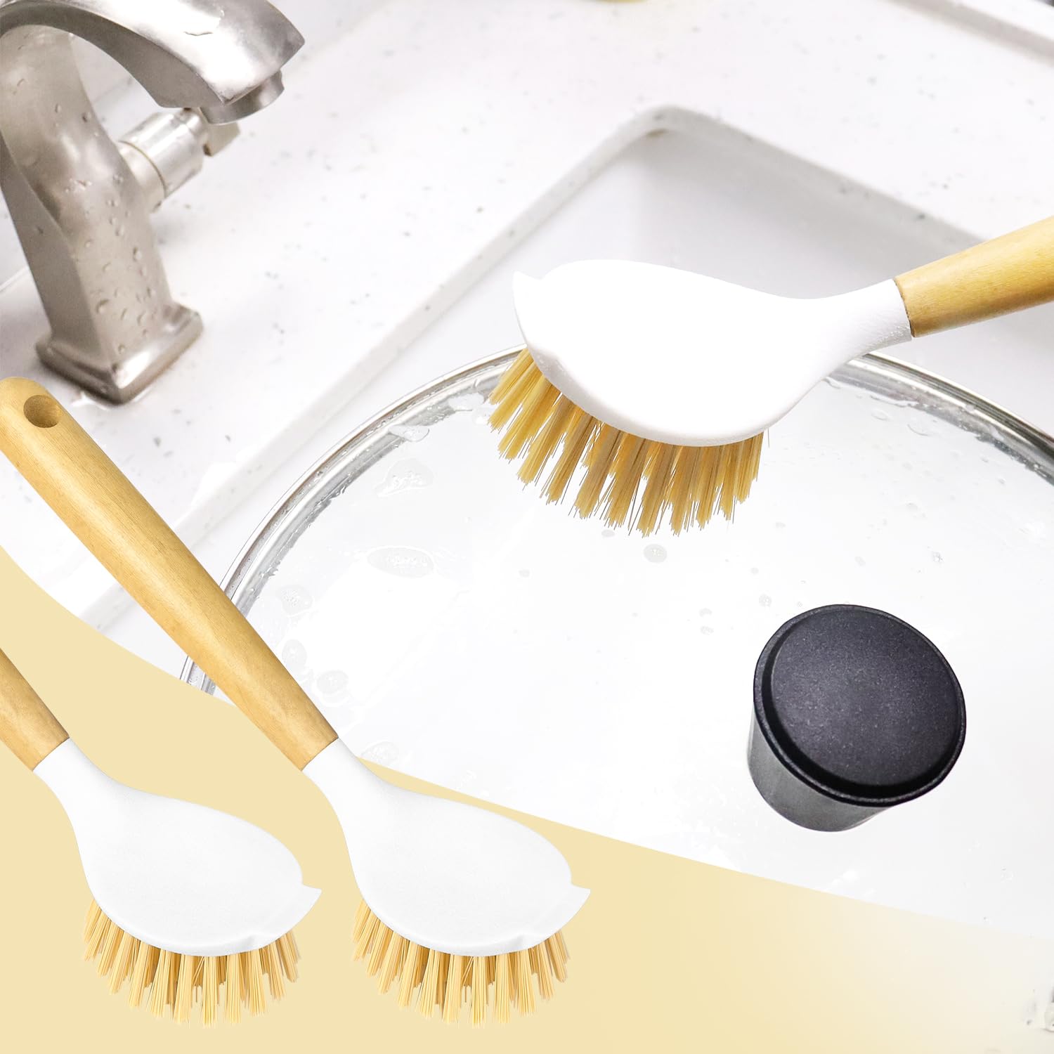 2 Pack Kitchen Scrub Brushes for Cleaning Dish Brush with Handle for Pans (2 Count)